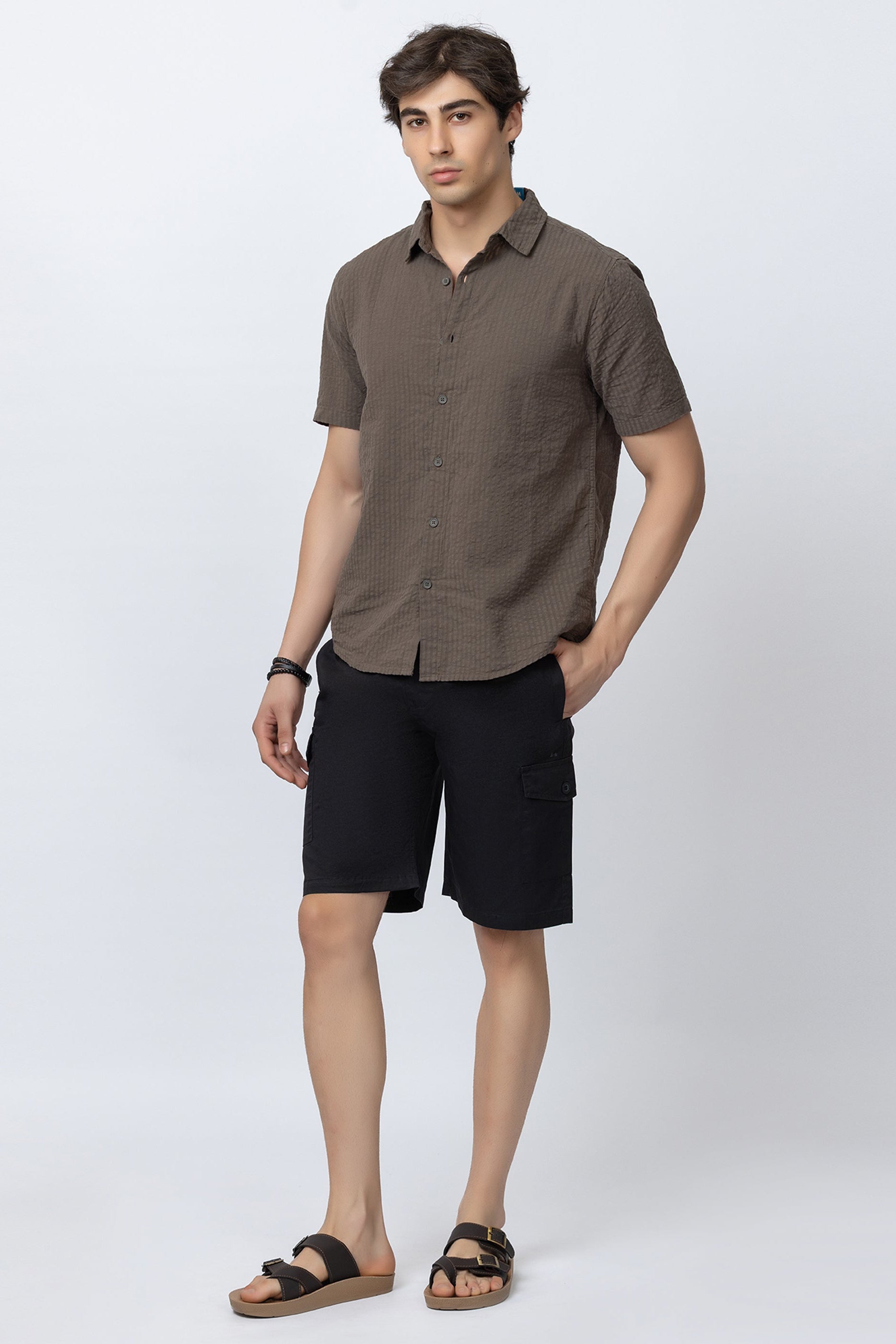 BLACK SOLID COTTON UTILITY SHORTS