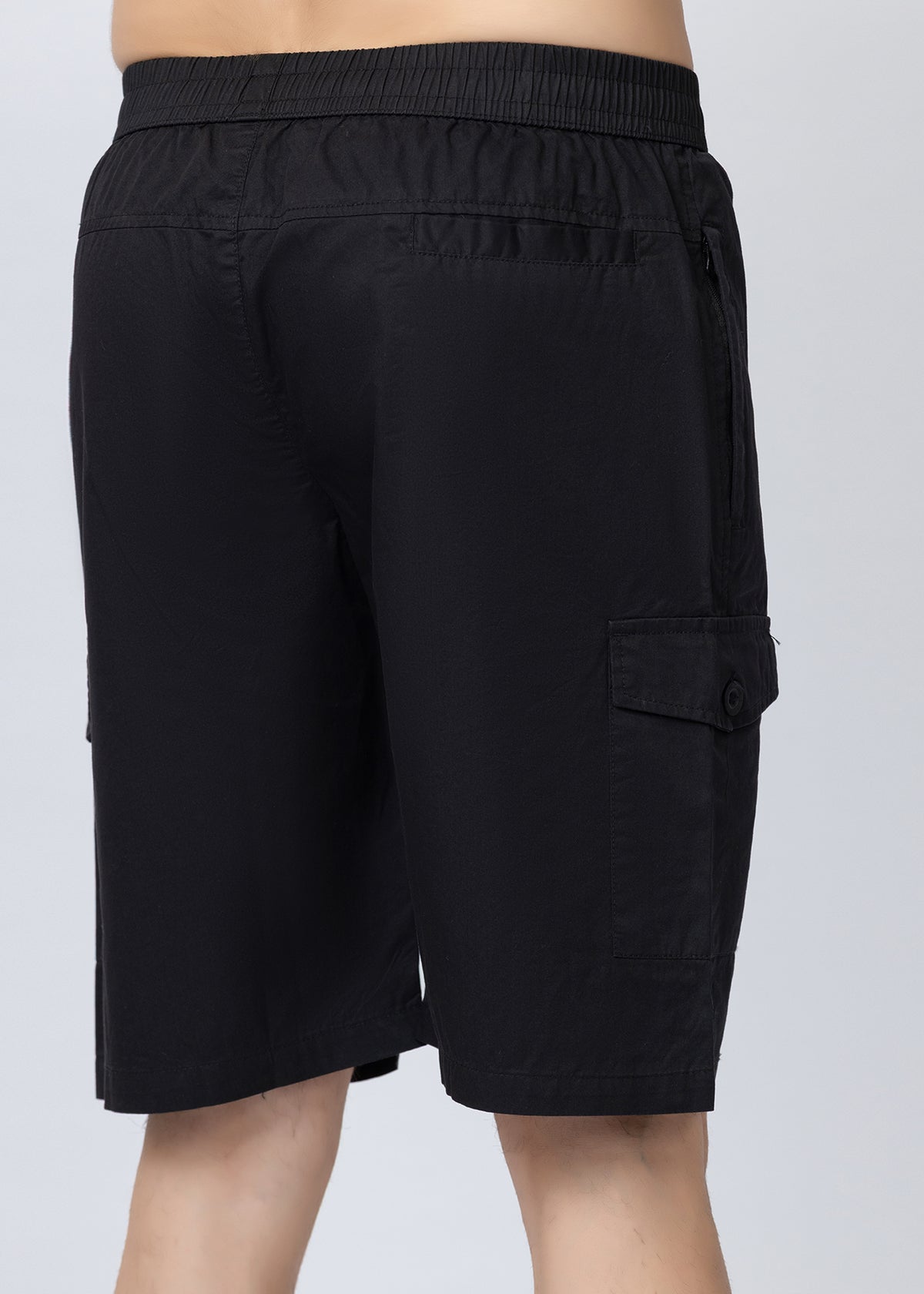BLACK SOLID COTTON UTILITY SHORTS