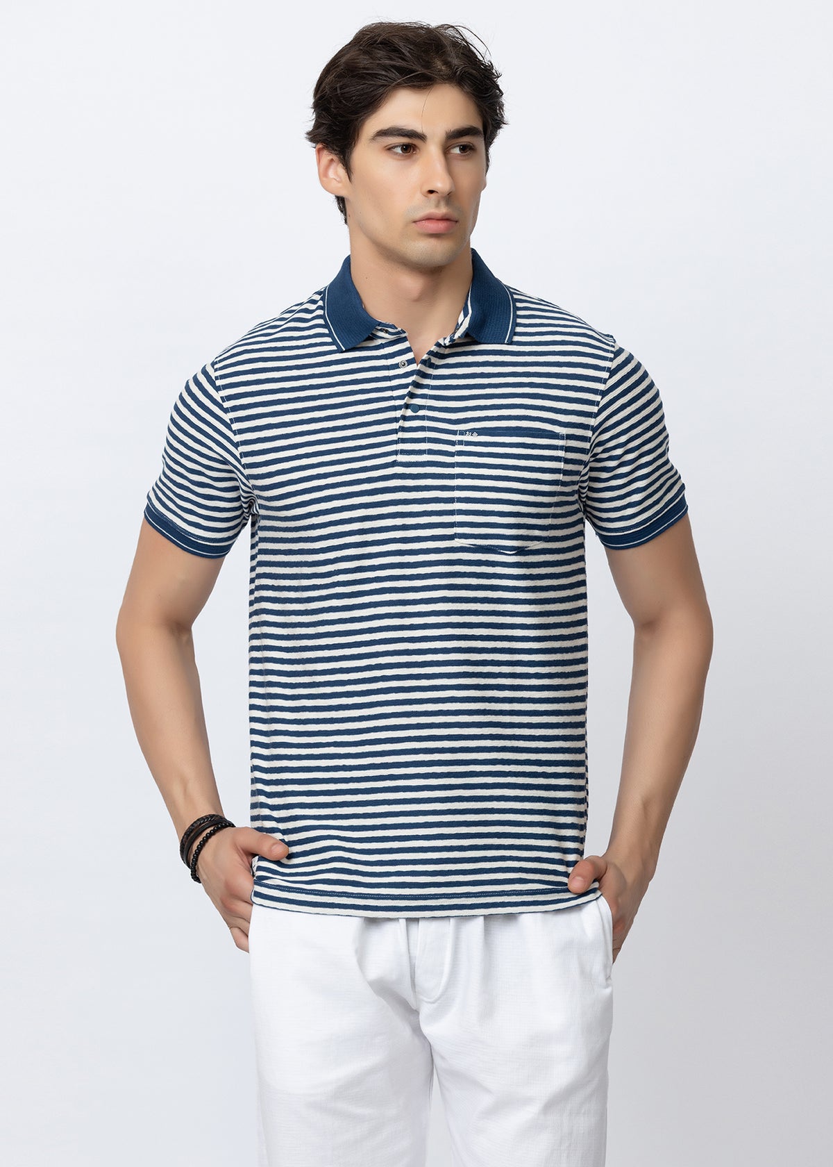 Blue Men’s Horizontal Striped Polo T-Shirt