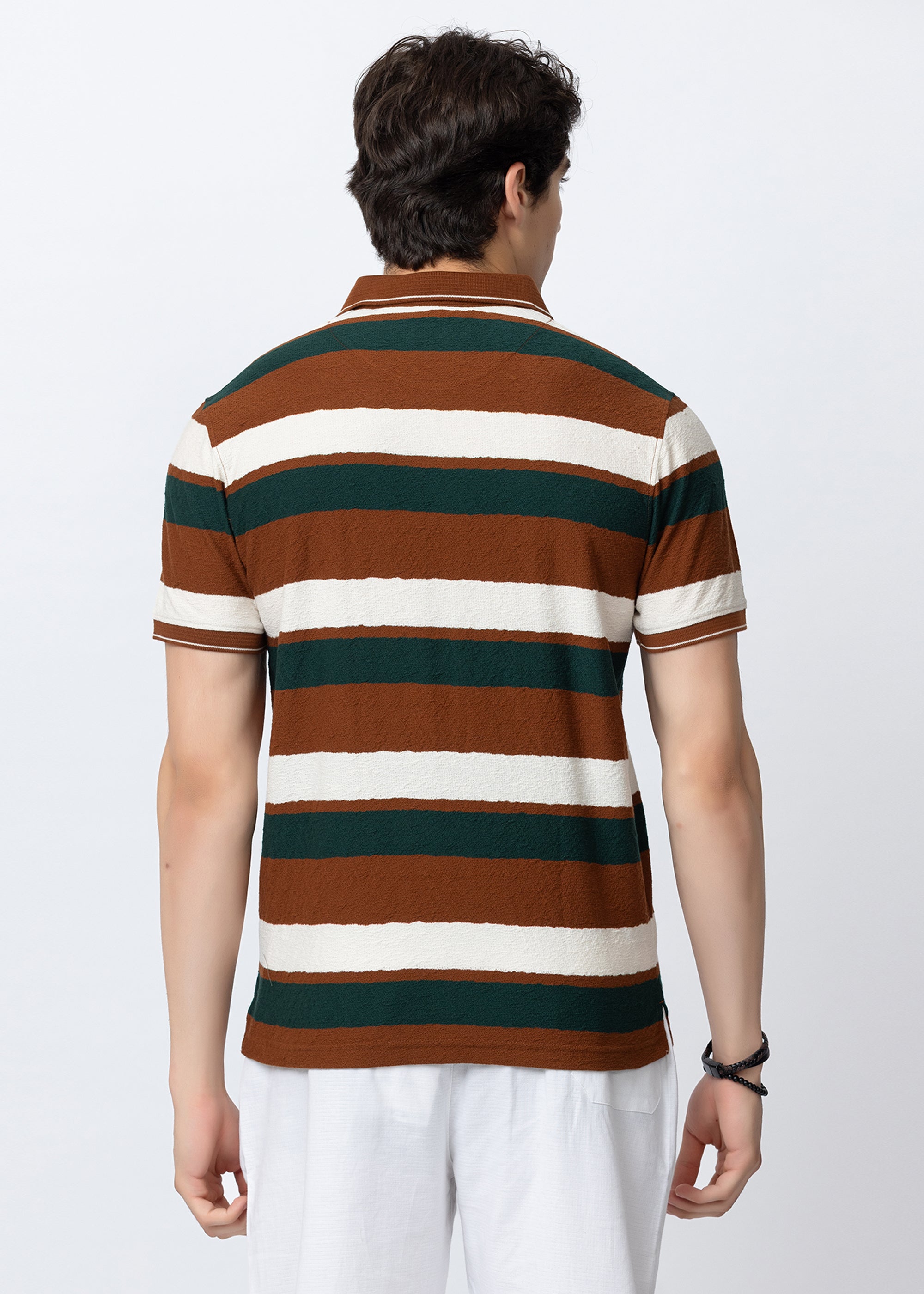 Rust Textured Multi-Striped Polo T-Shirt
