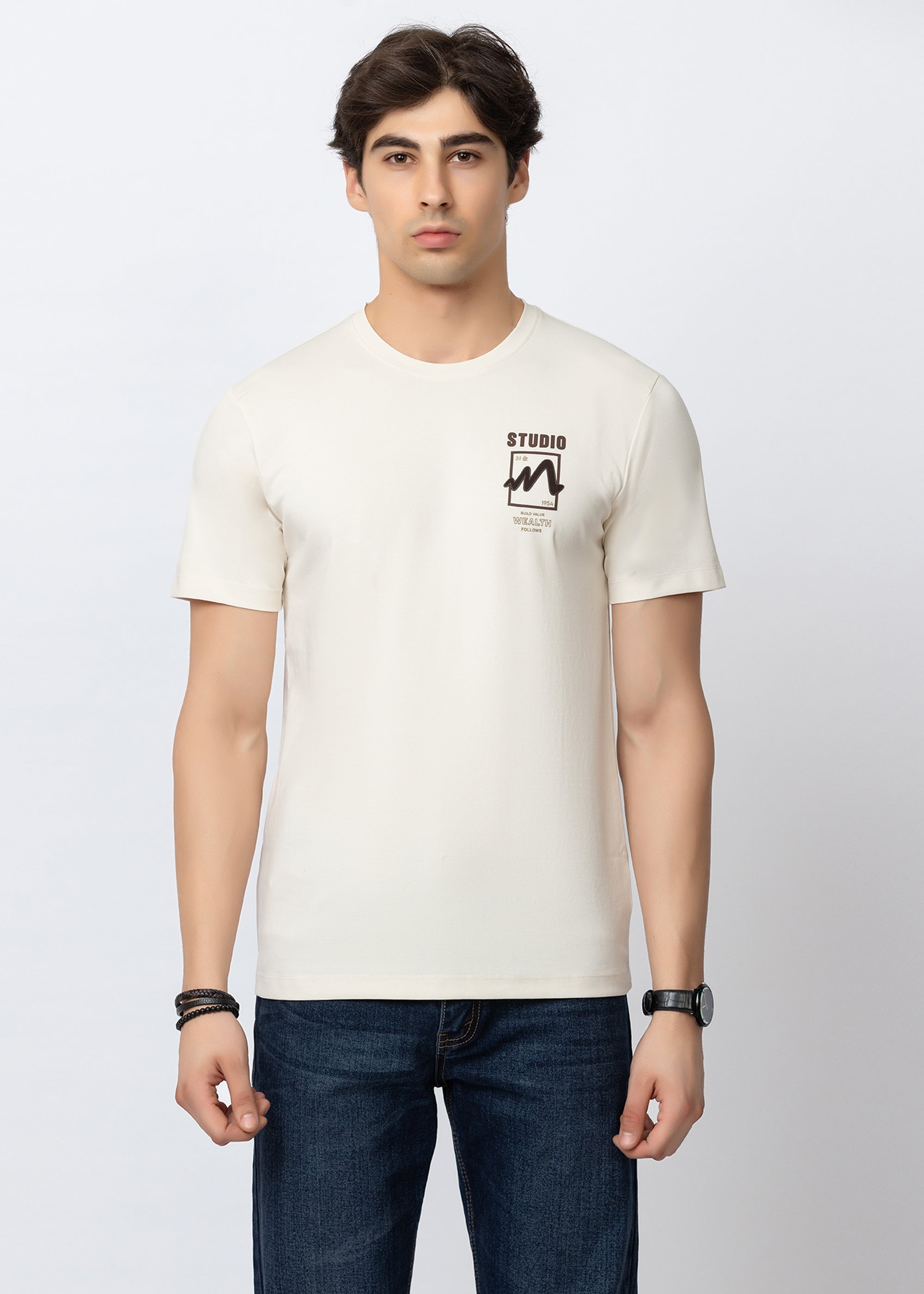 Mens Off White Minimalist Graphic Crew Neck T-Shirt