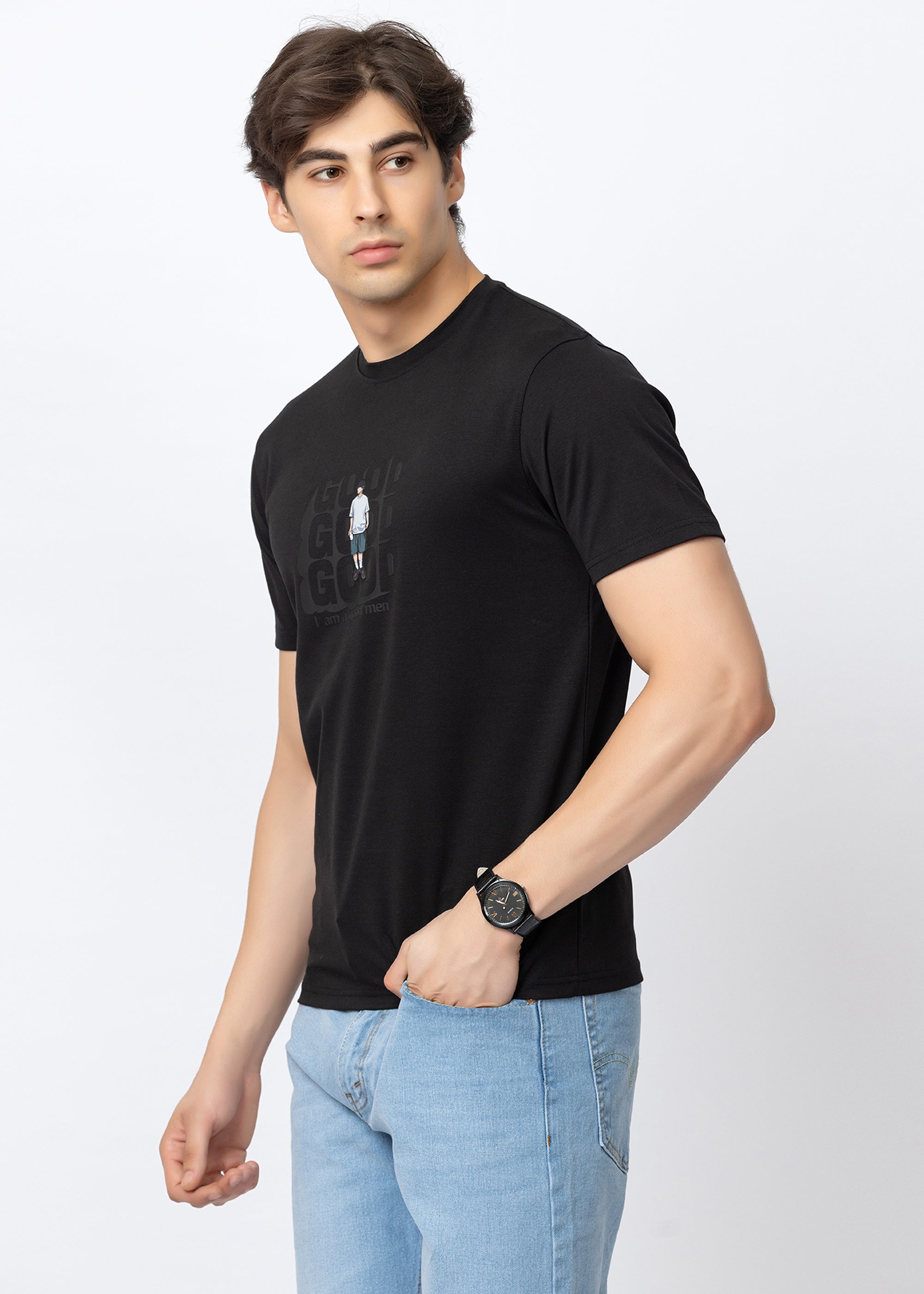 Black Graphic Printed Crew Neck T-Shirt