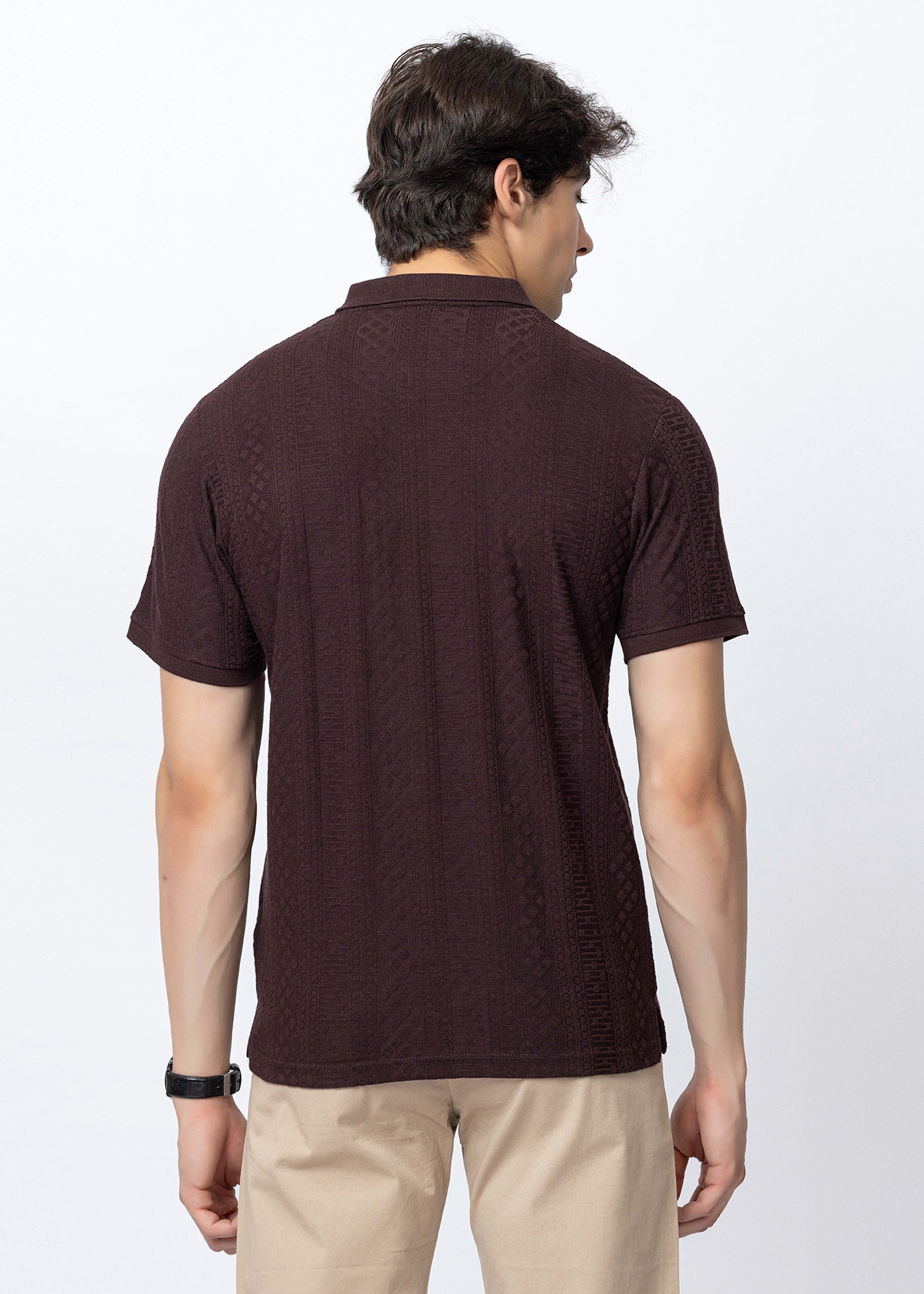 COFFEE COTTON ELASTANE ZIPPER POLO SHIRT