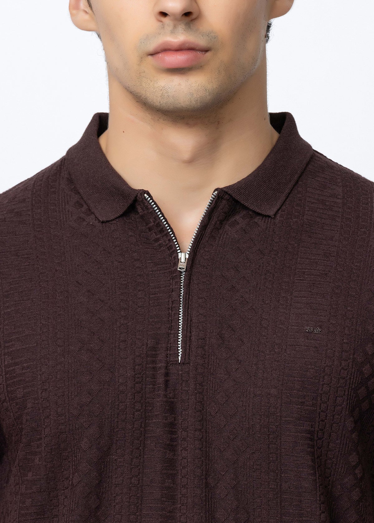 COFFEE COTTON ELASTANE ZIPPER POLO SHIRT
