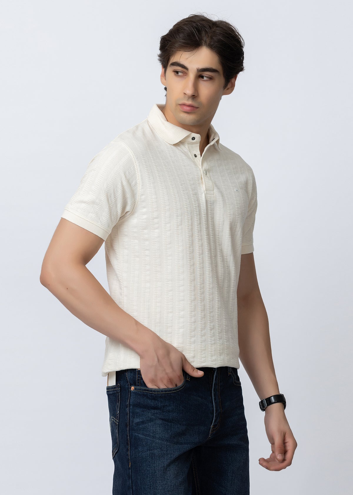 Off White Men's Textured Polo T-Shirt