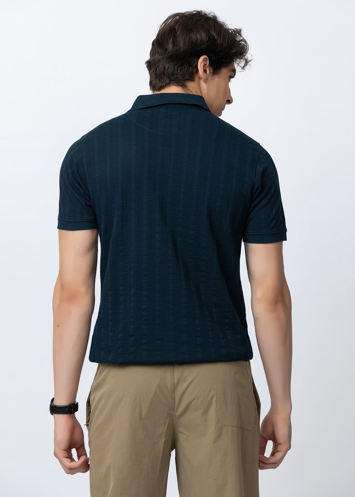Green Men's Textured Polo T-Shirt