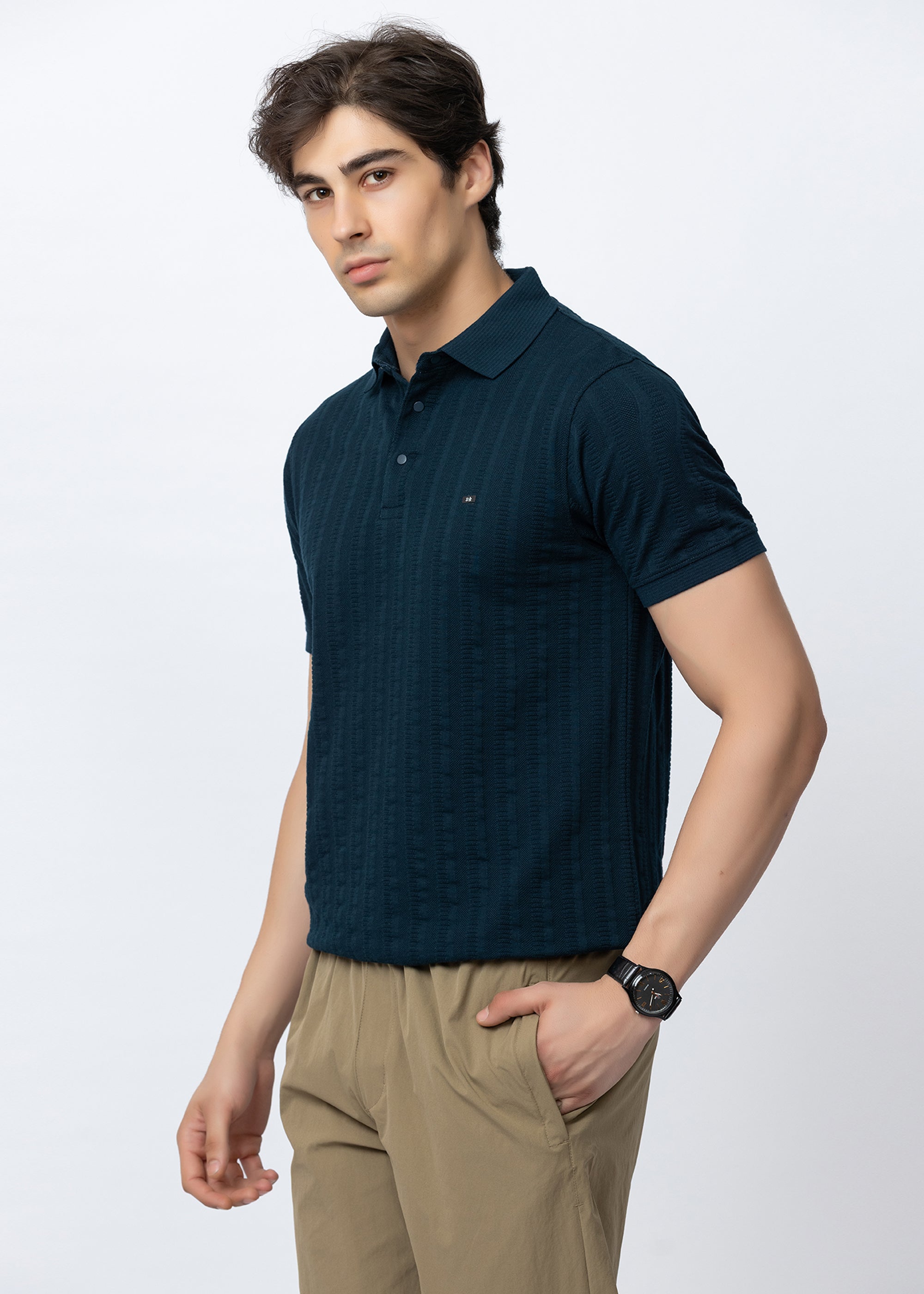 Green Men's Textured Polo T-Shirt