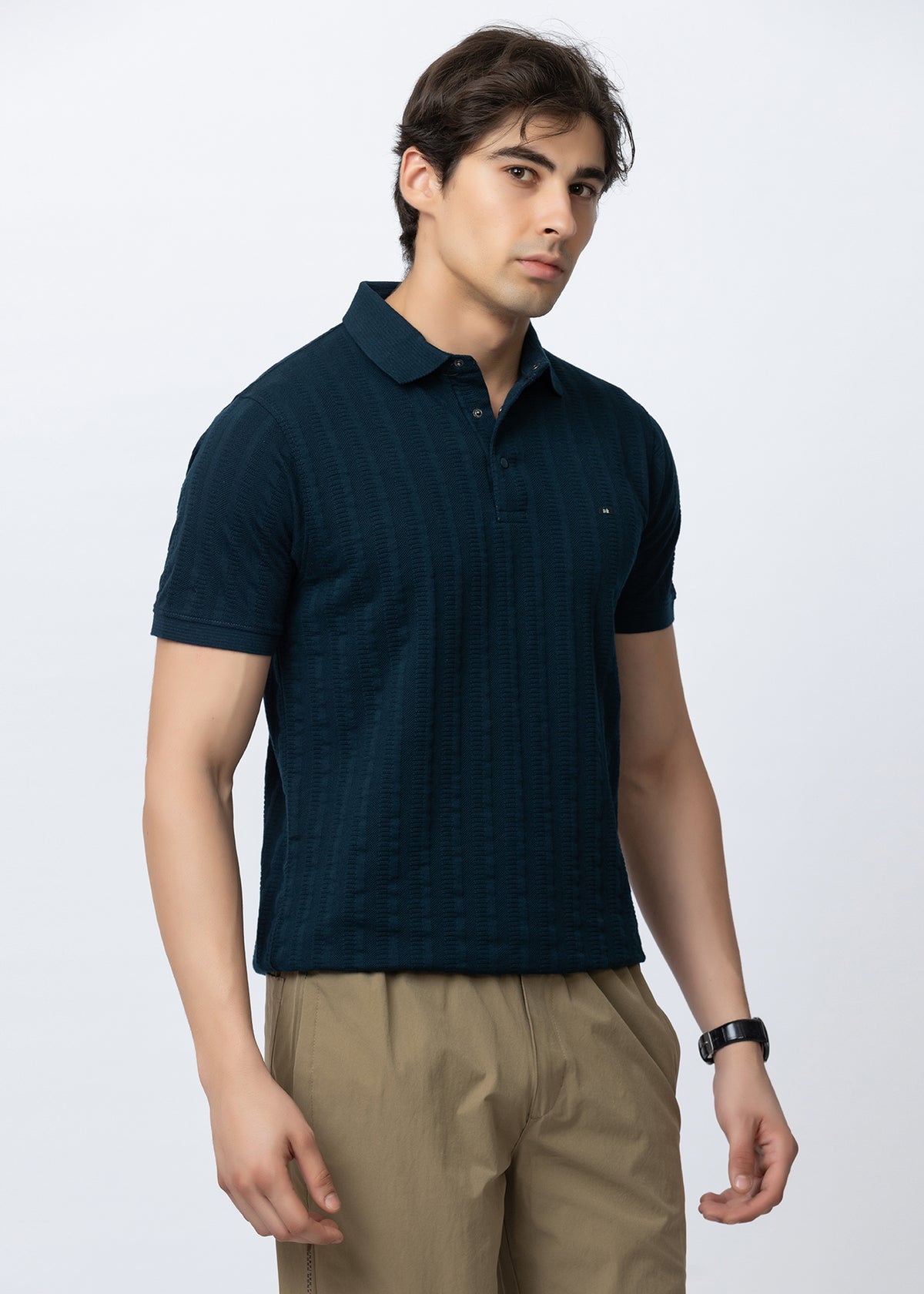 Green Men's Textured Polo T-Shirt