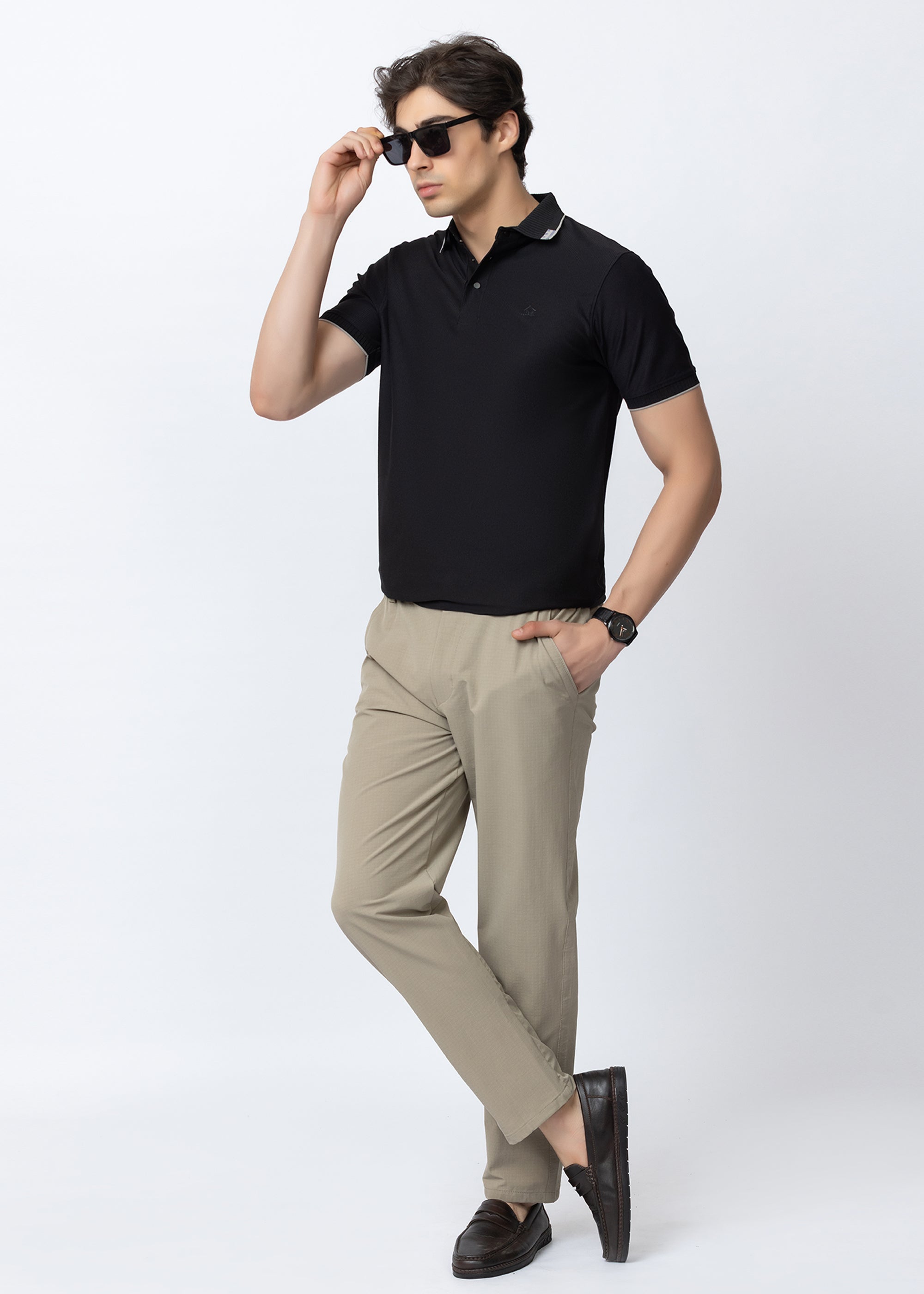 Black Geometric Trim Polo T-Shirt