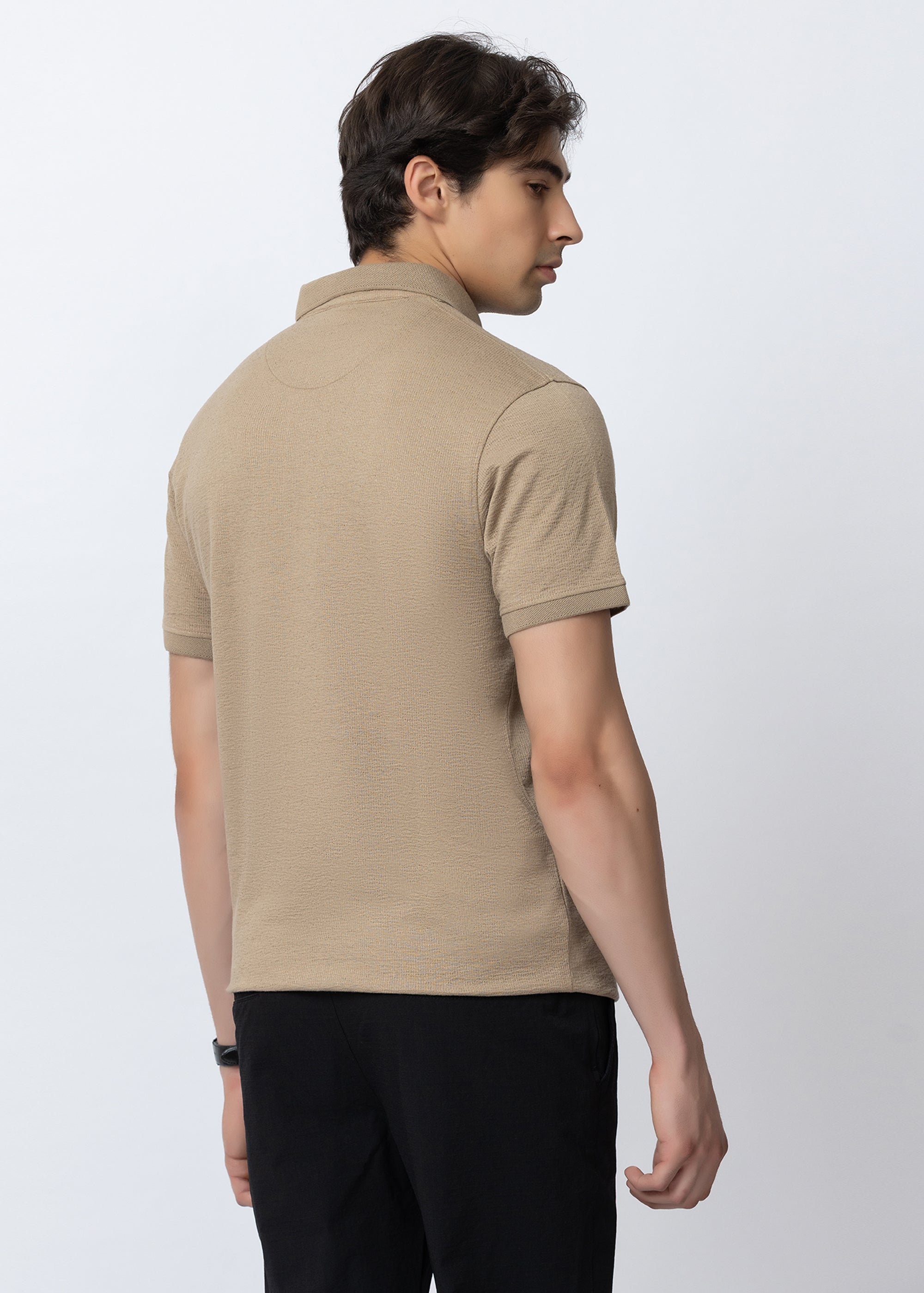 FAWN Textured Polo T-Shirt with Chest Pocket