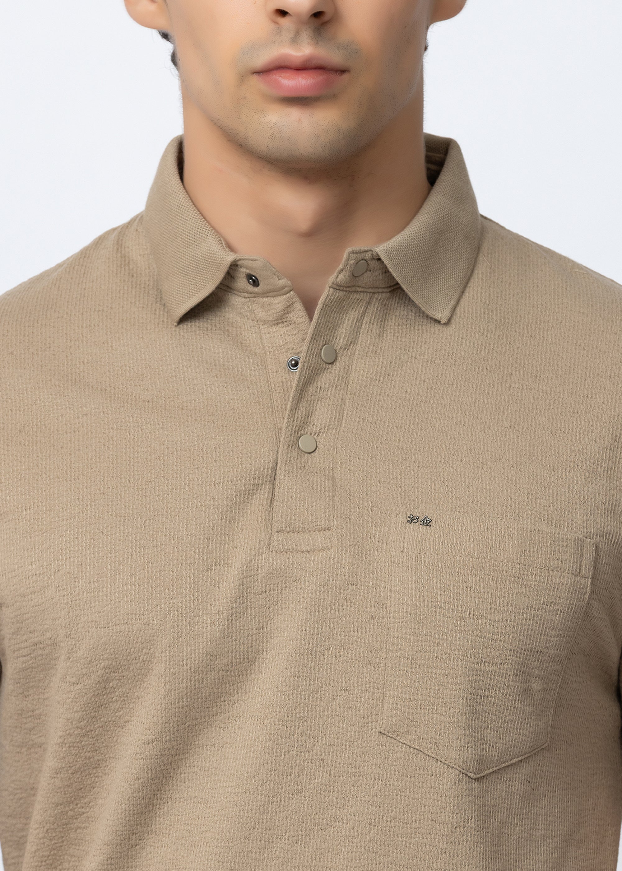 FAWN Textured Polo T-Shirt with Chest Pocket