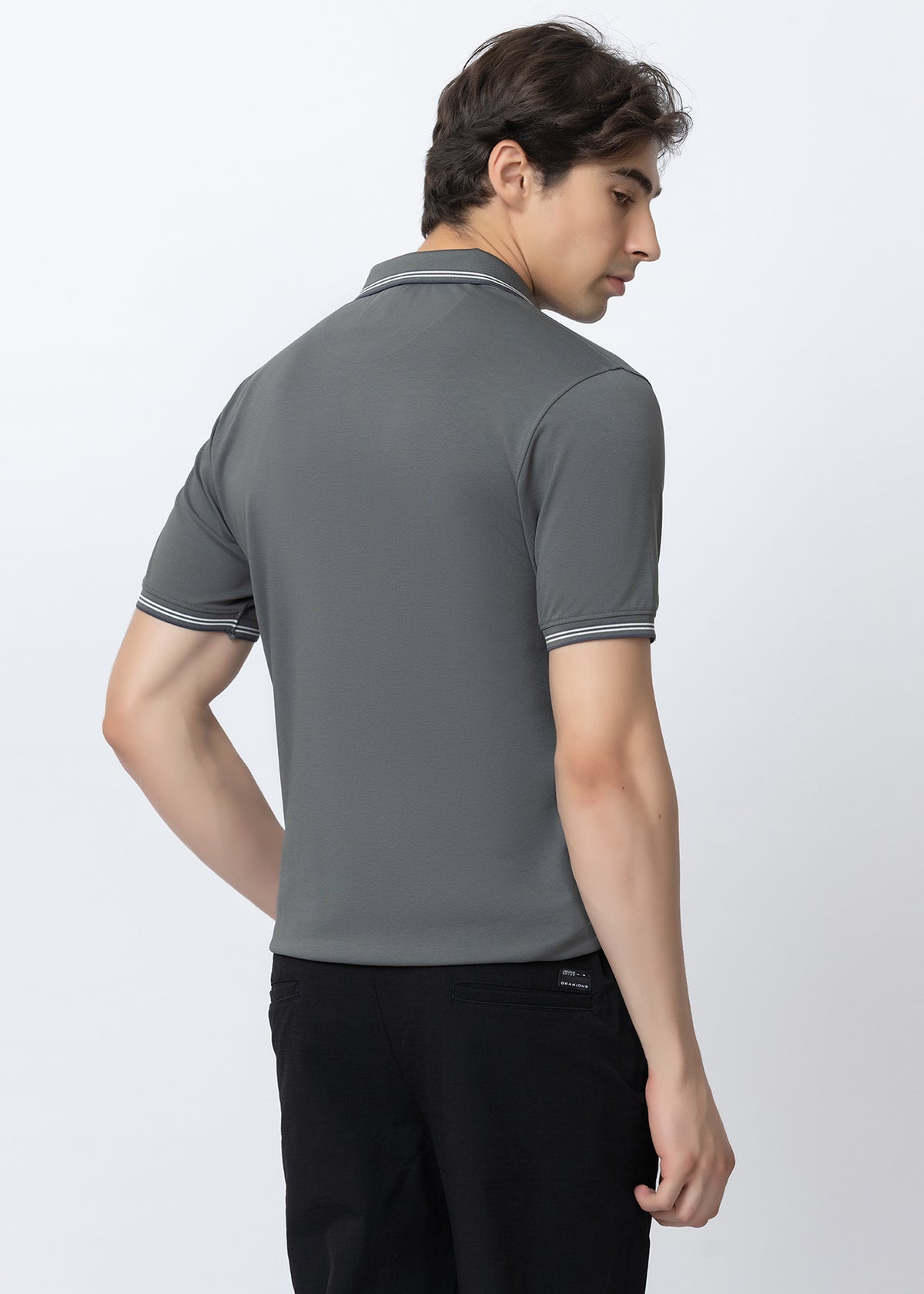 Grey Tipped Collar Polo T-Shirt