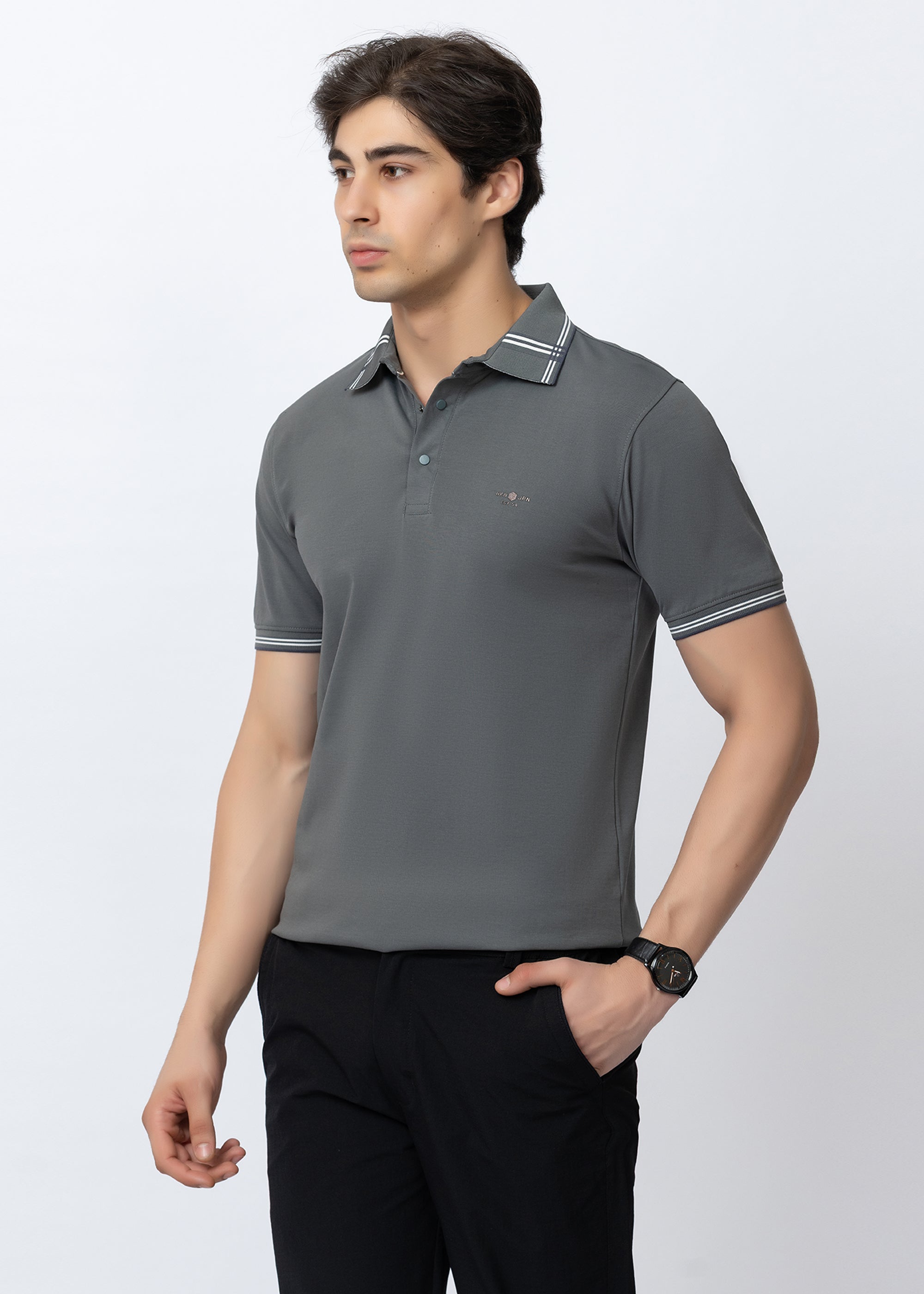 SEA GREEN Tipped Collar Polo T-Shirt