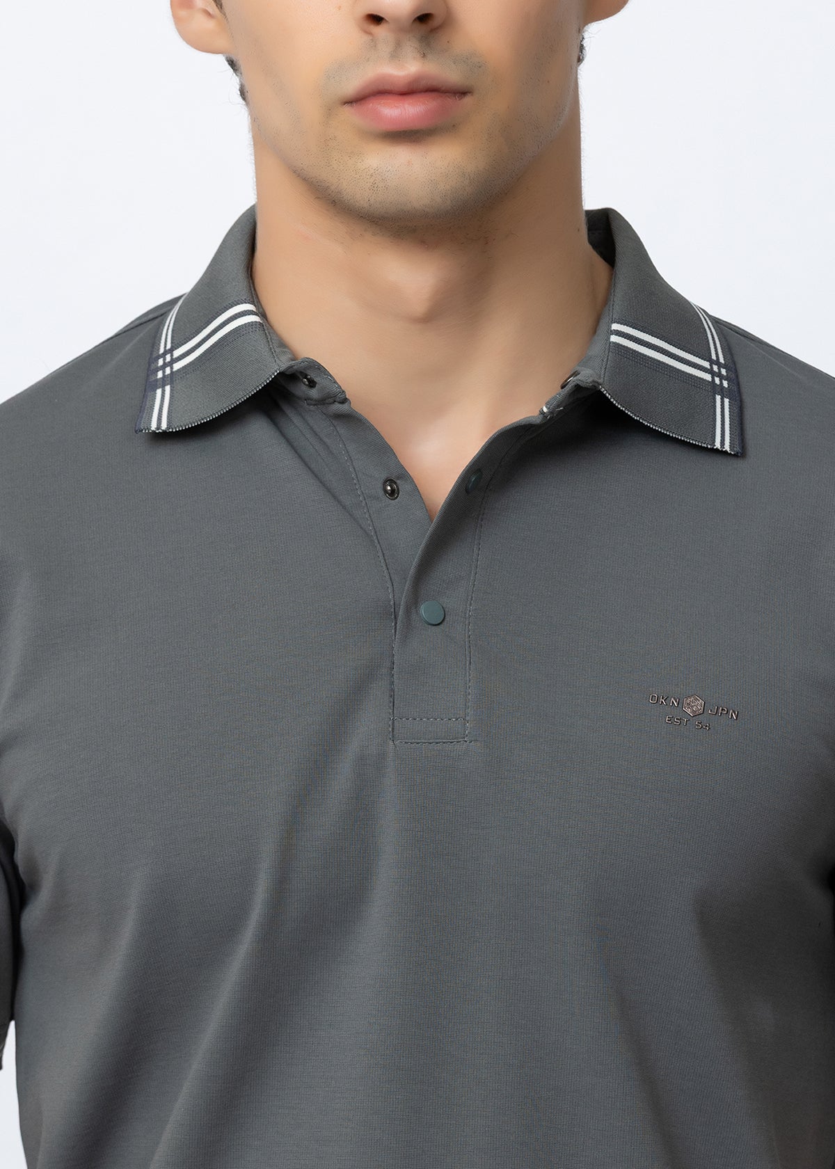 Grey Tipped Collar Polo T-Shirt