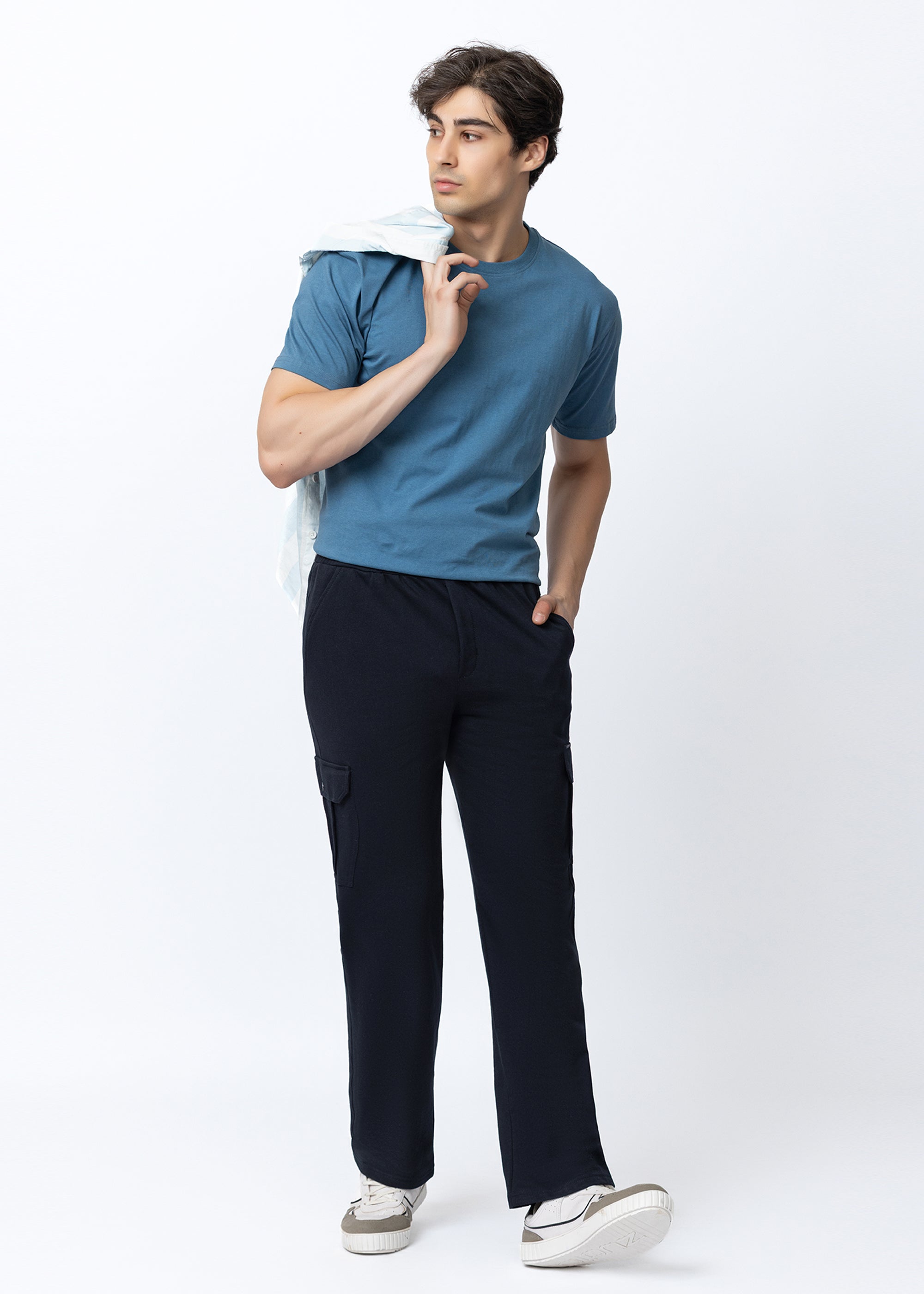 NAVY COMFORT FIT KNITTED CARGO PANT