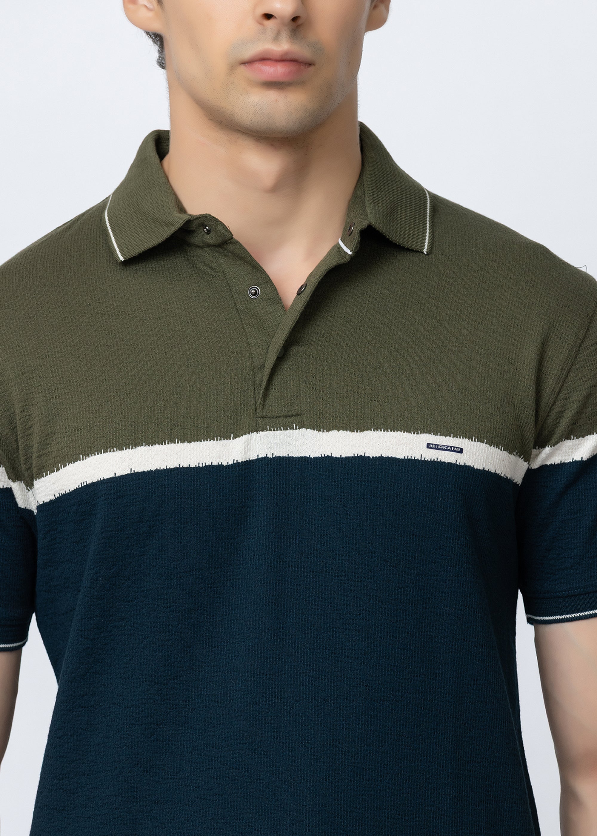 OLIVE color block KNIT POLO SHIRT