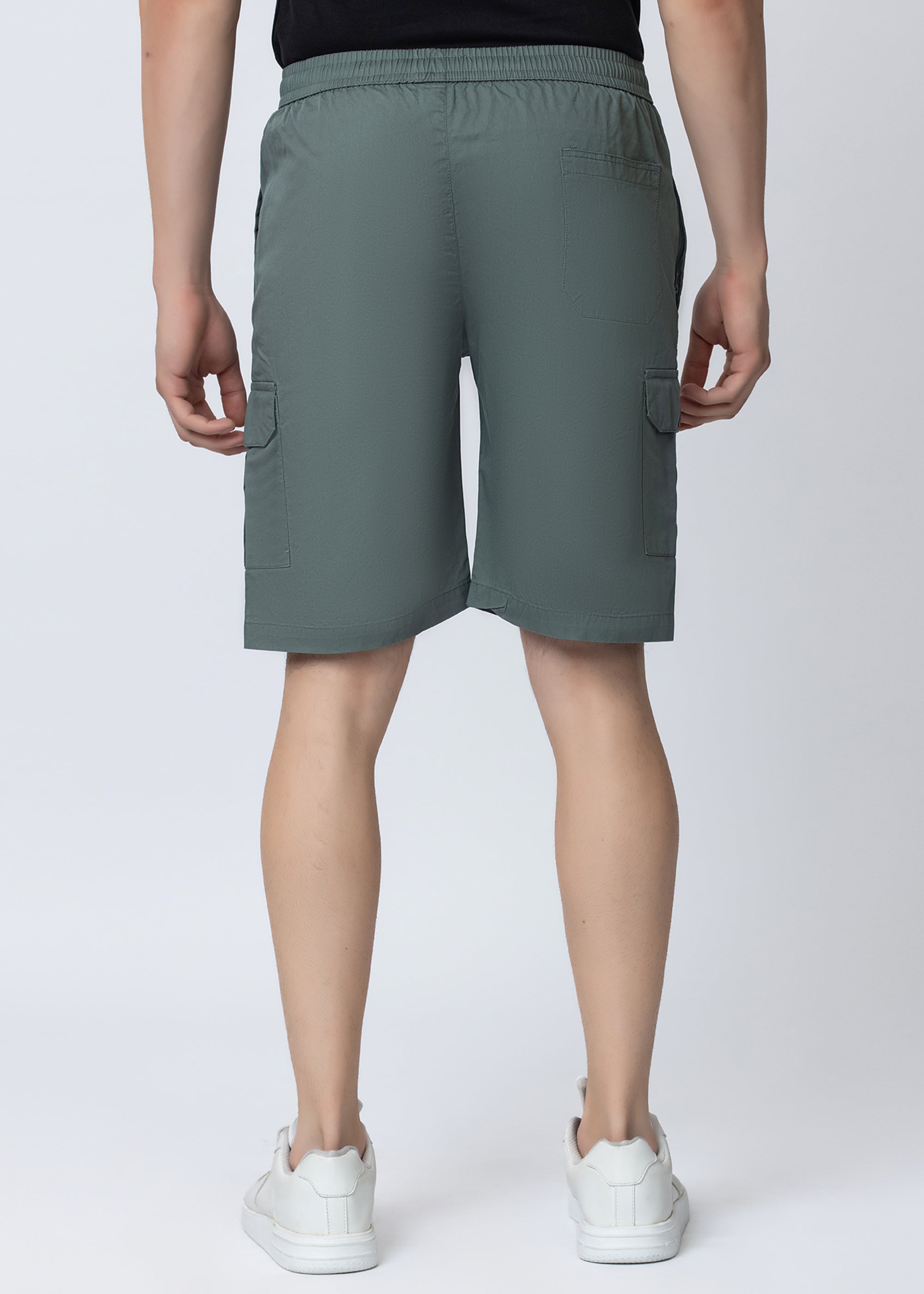 OLIVE SOLID COTTON UTILITY SHORTS