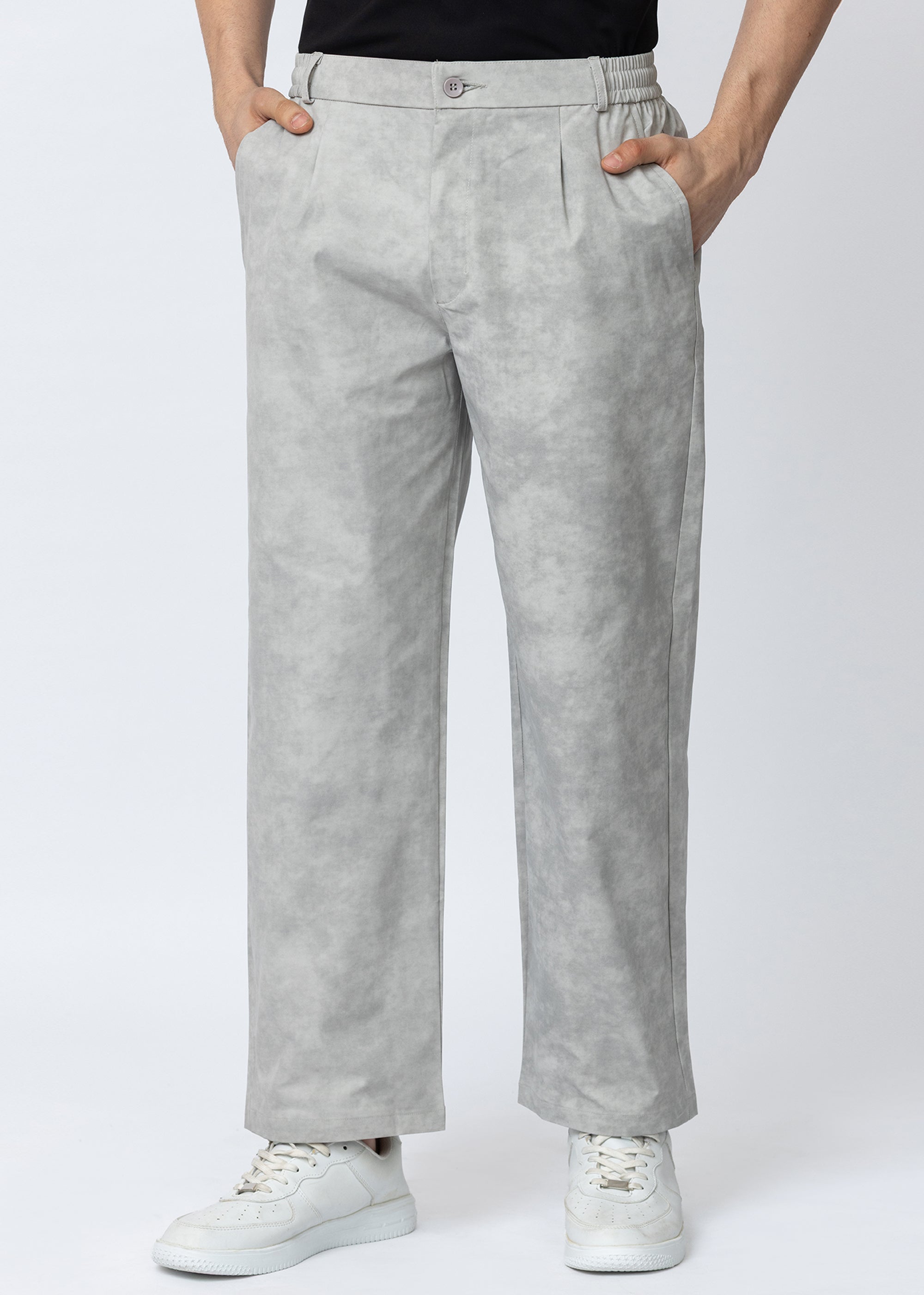GREY COMFORT FIT PRINTED PANT