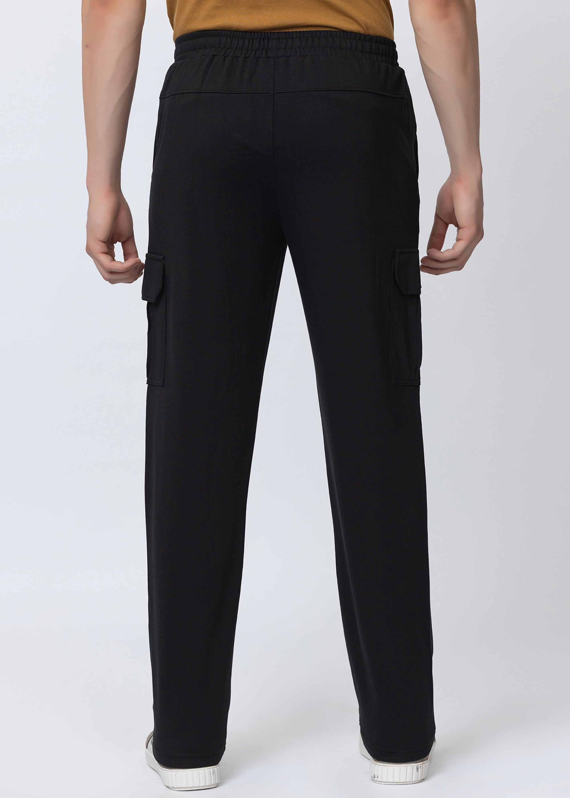 BLACK COMFORT FIT KNITTED CARGO PANT