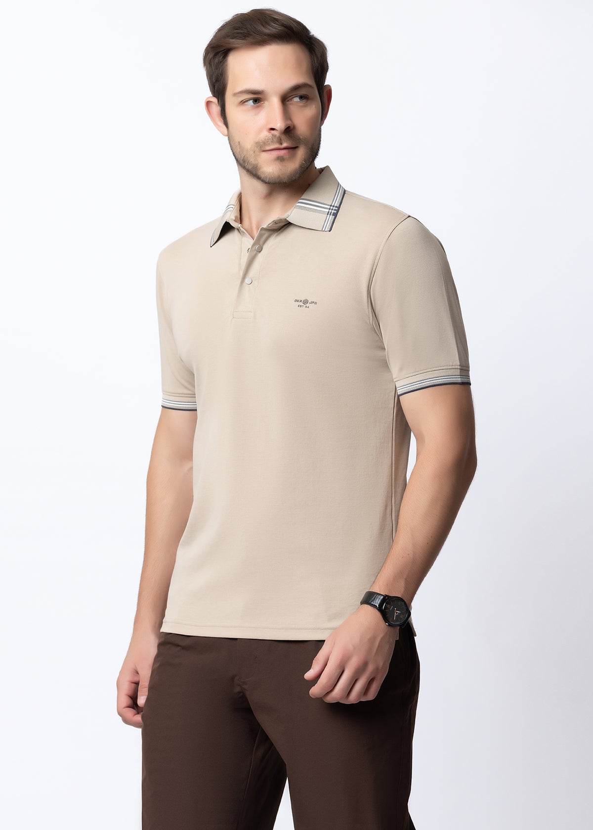 Light Beige Tipped Collar Polo T-Shirt