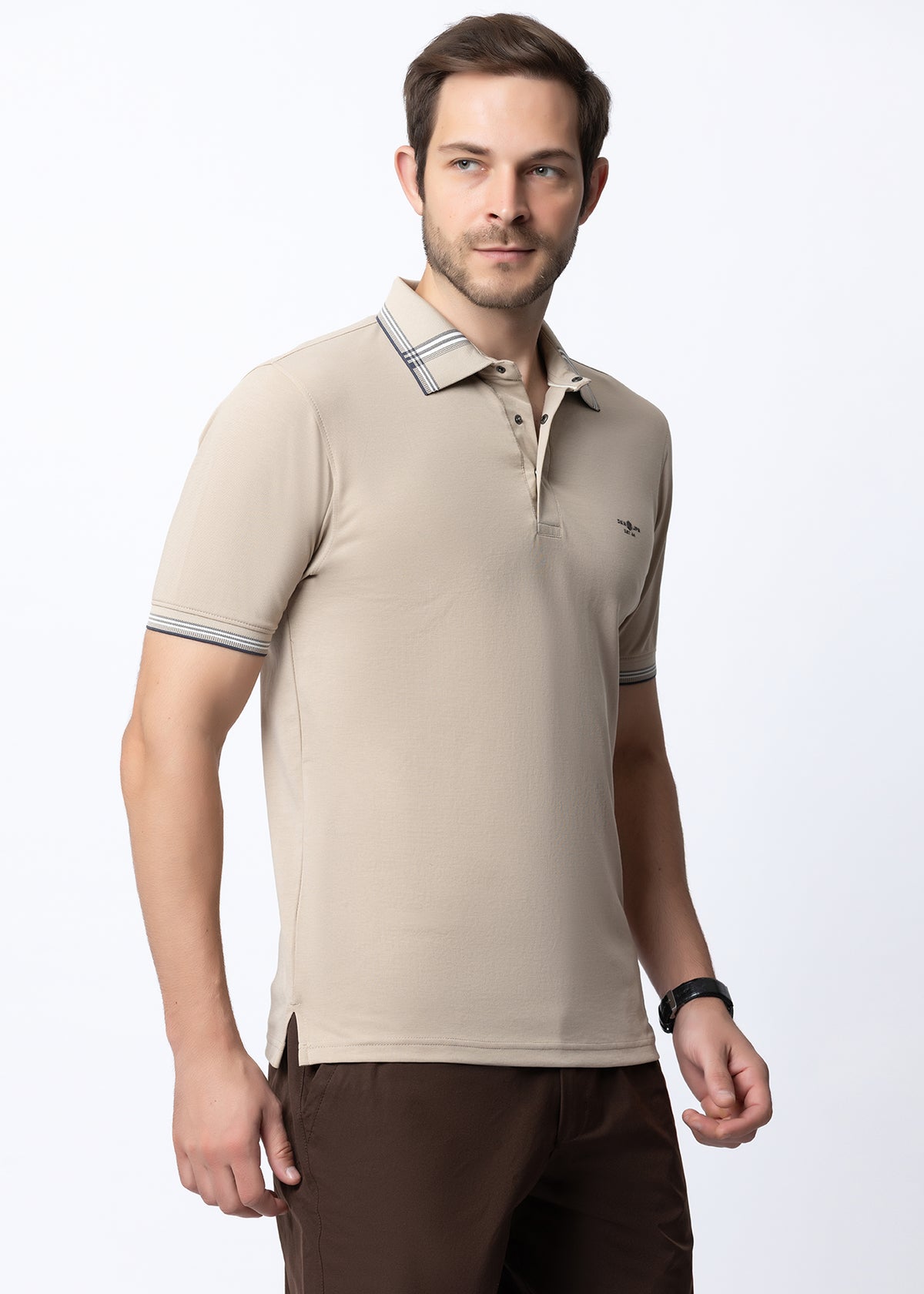 Light Beige Tipped Collar Polo T-Shirt