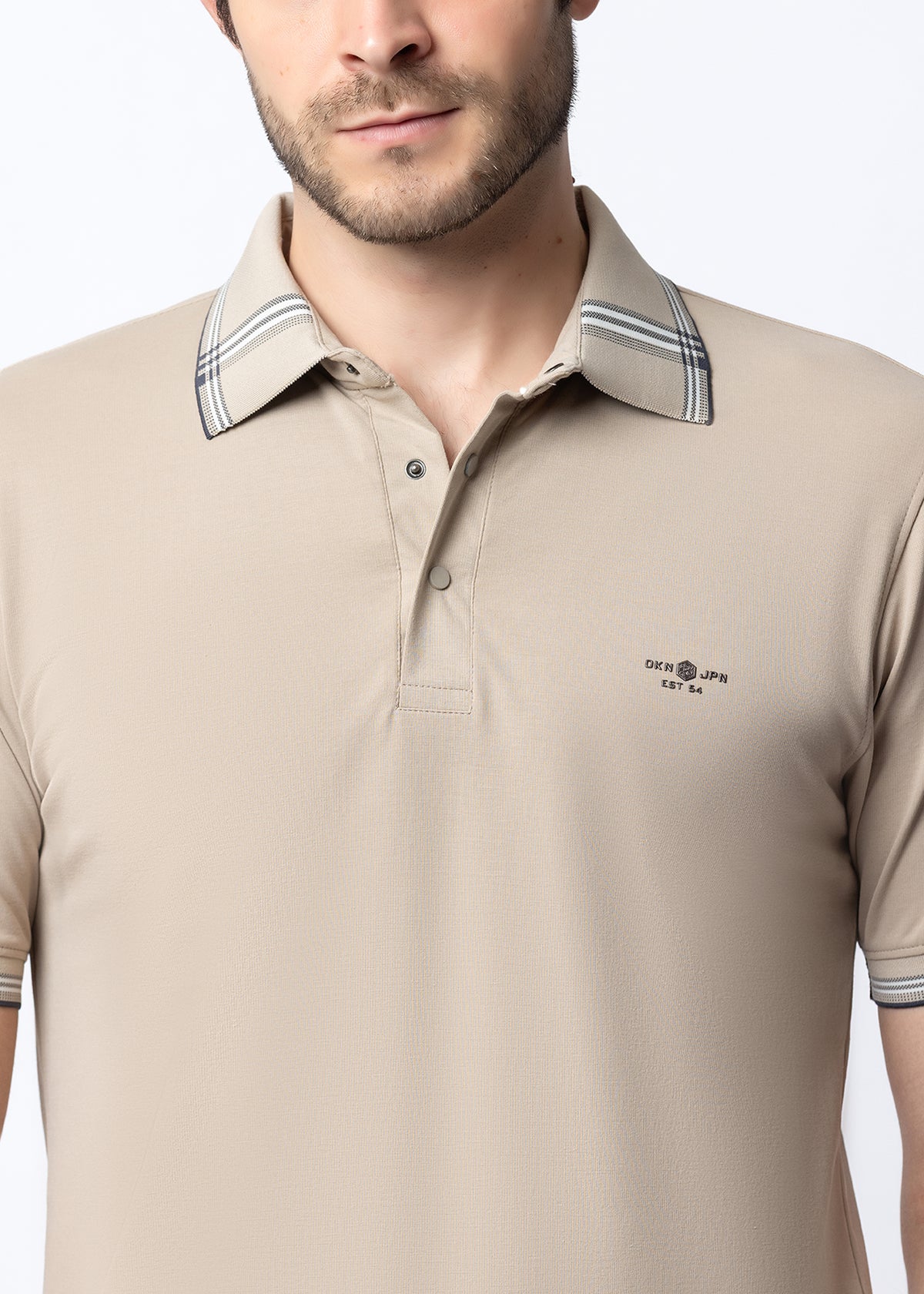 Light Beige Tipped Collar Polo T-Shirt