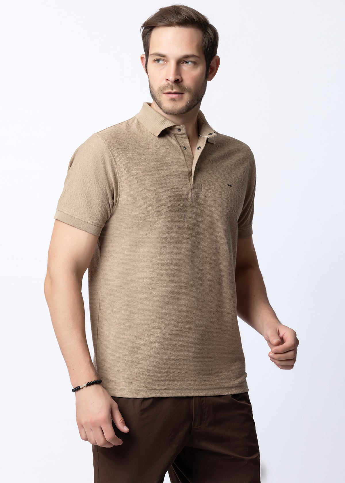 Fawn Textured Cotton Polo T-Shirt