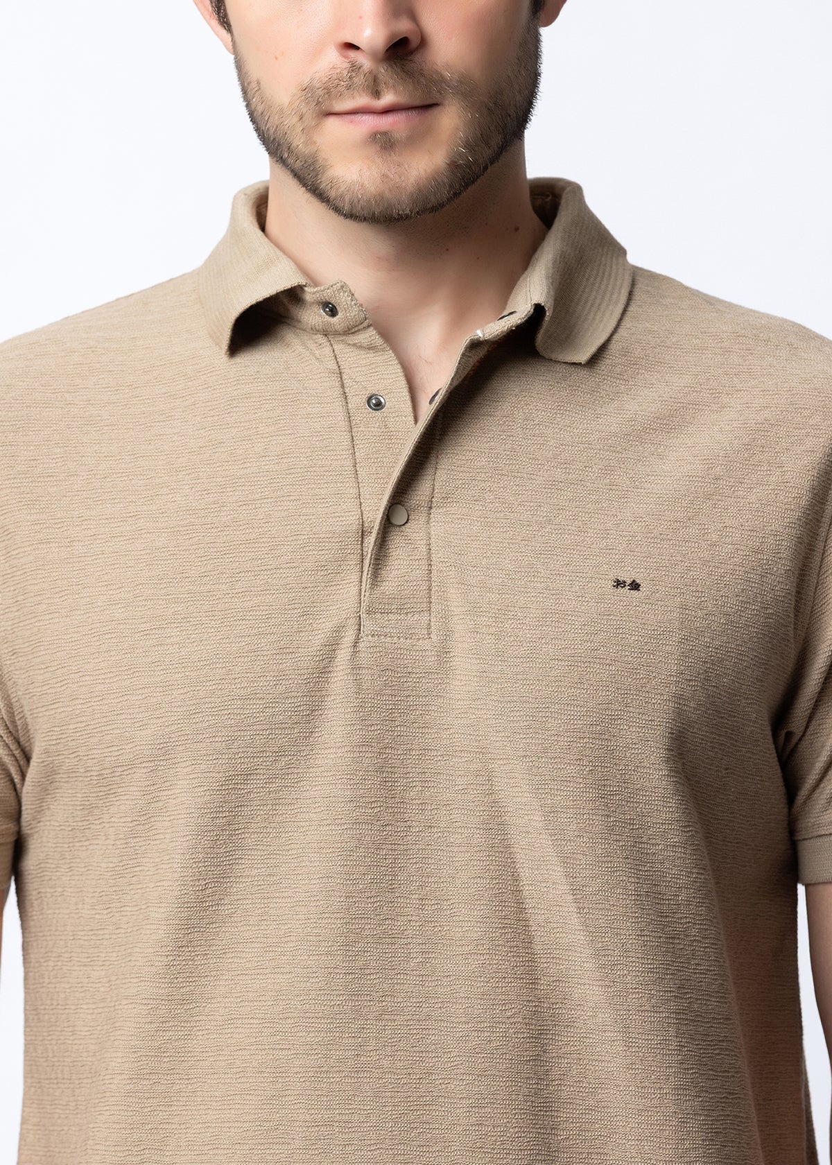 Fawn Textured Cotton Polo T-Shirt