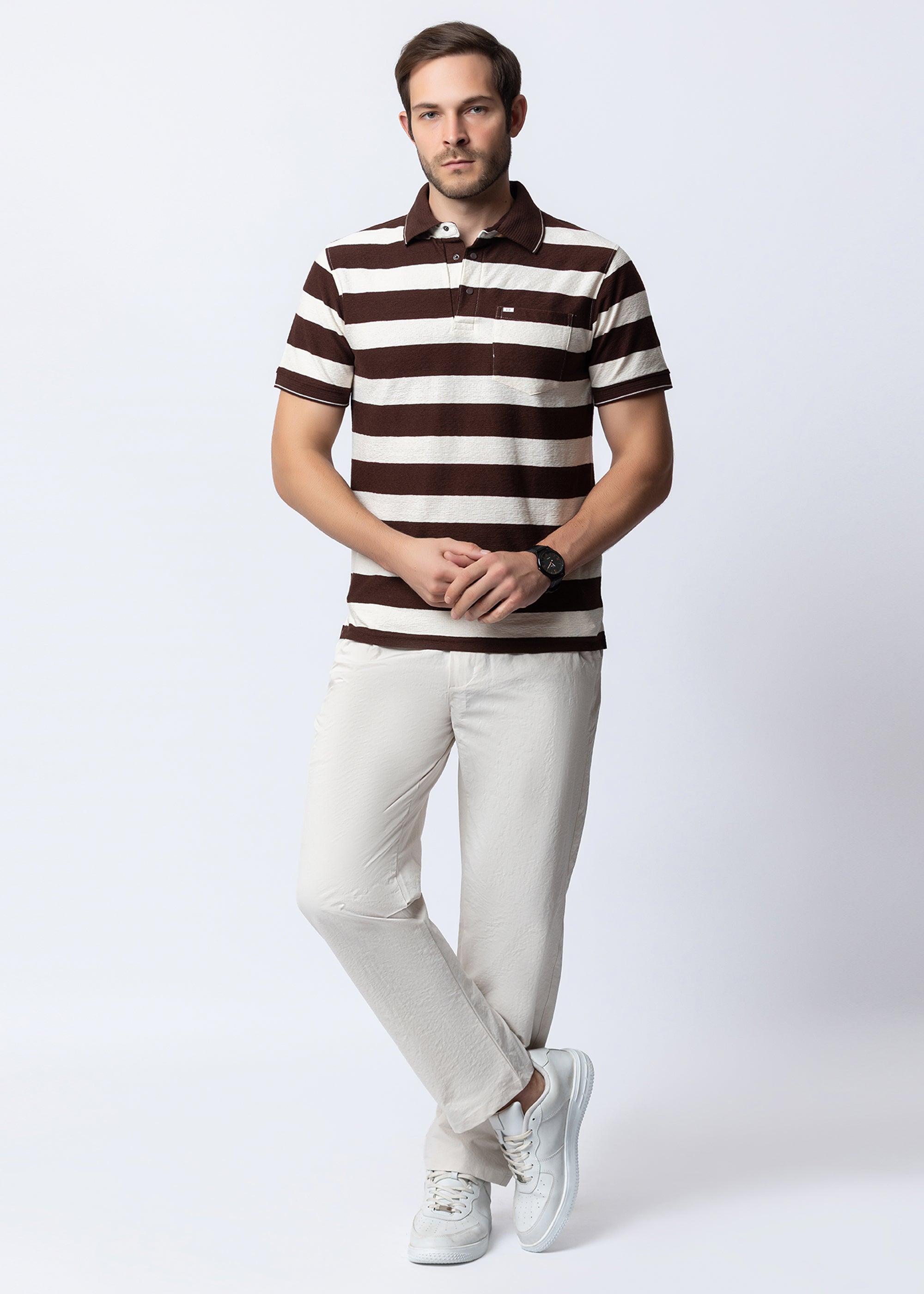 Coffee Striped Polo T-Shirt