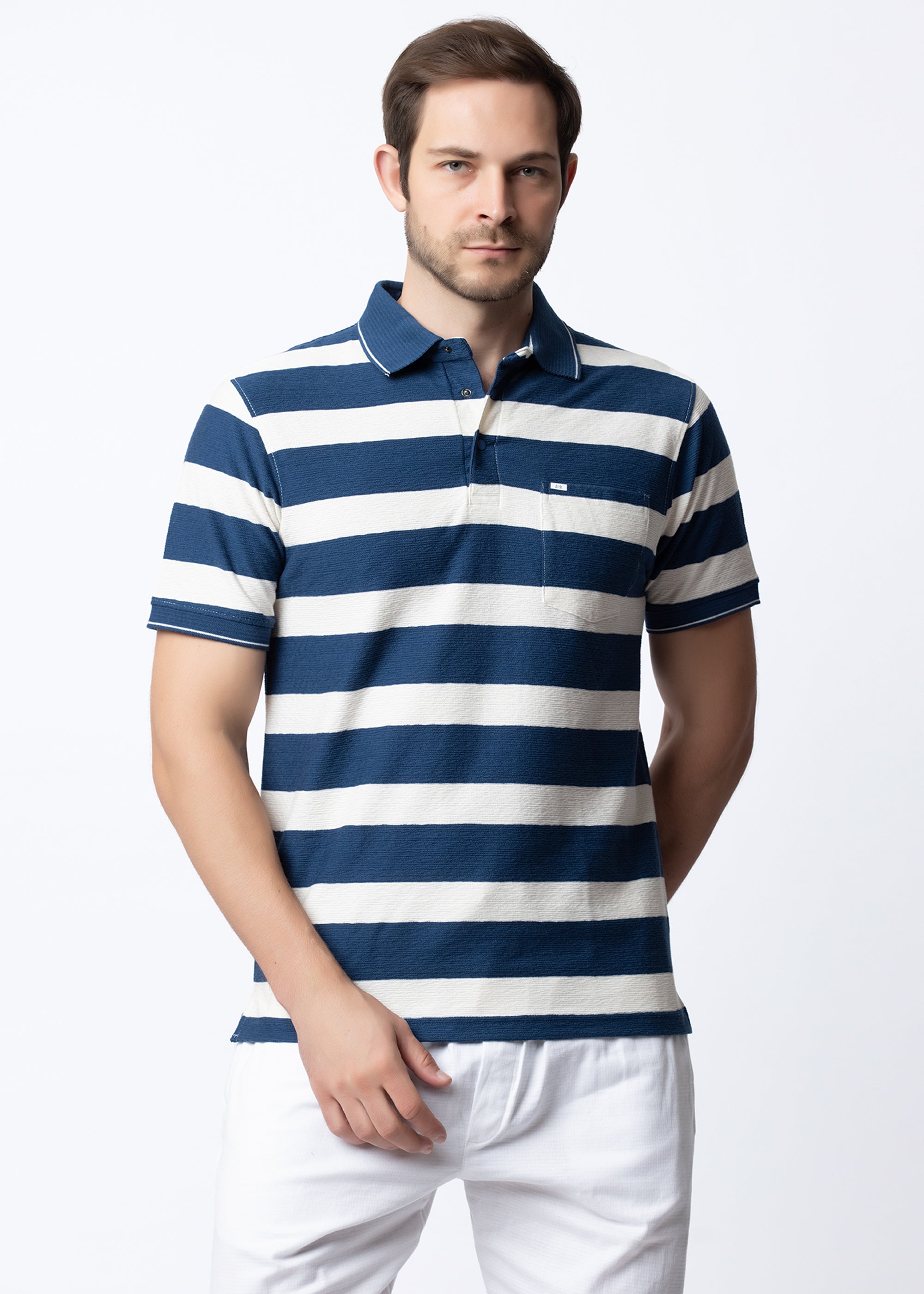 Blue Striped Polo T-Shirt