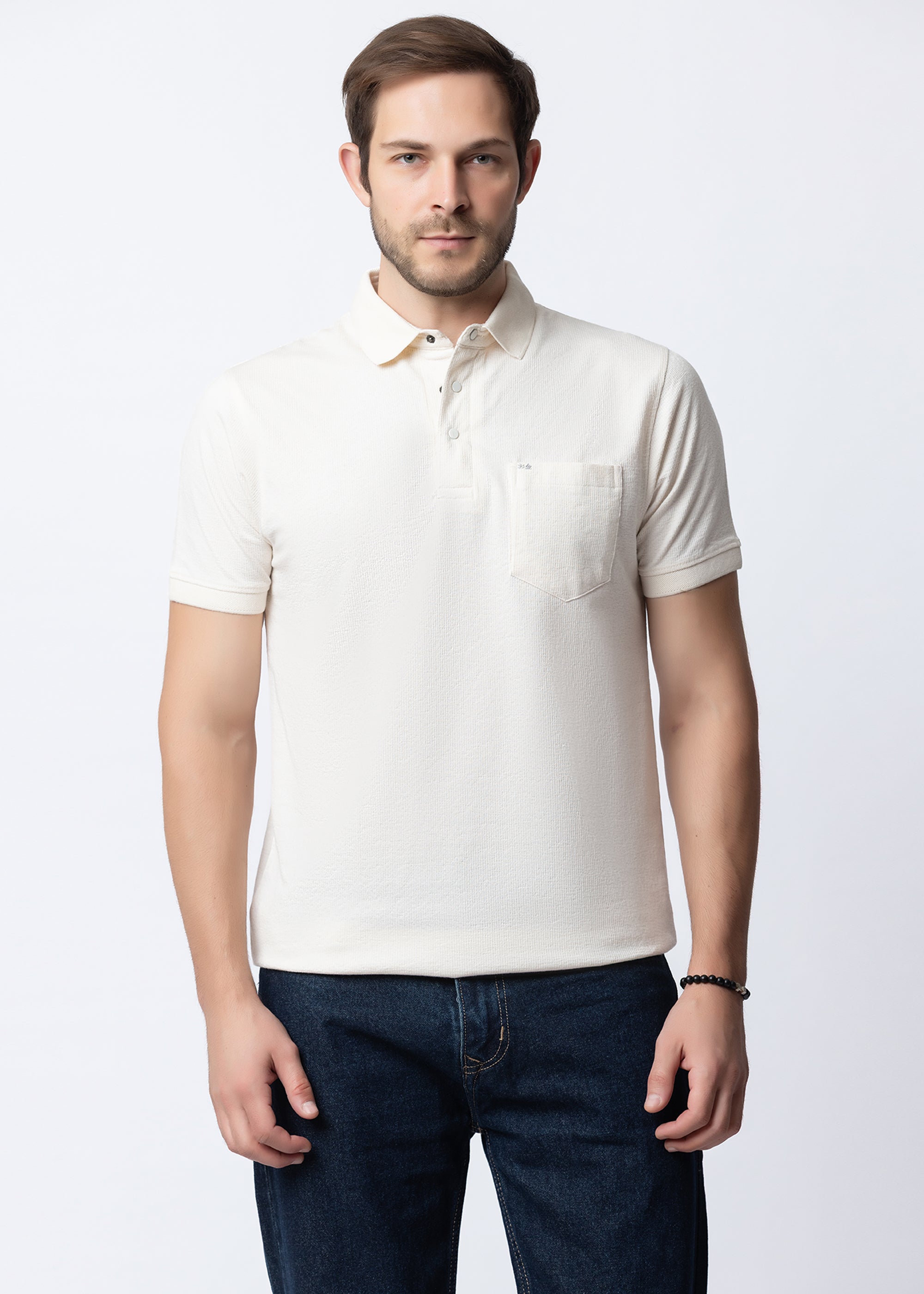 Ivory Textured Polo T-Shirt