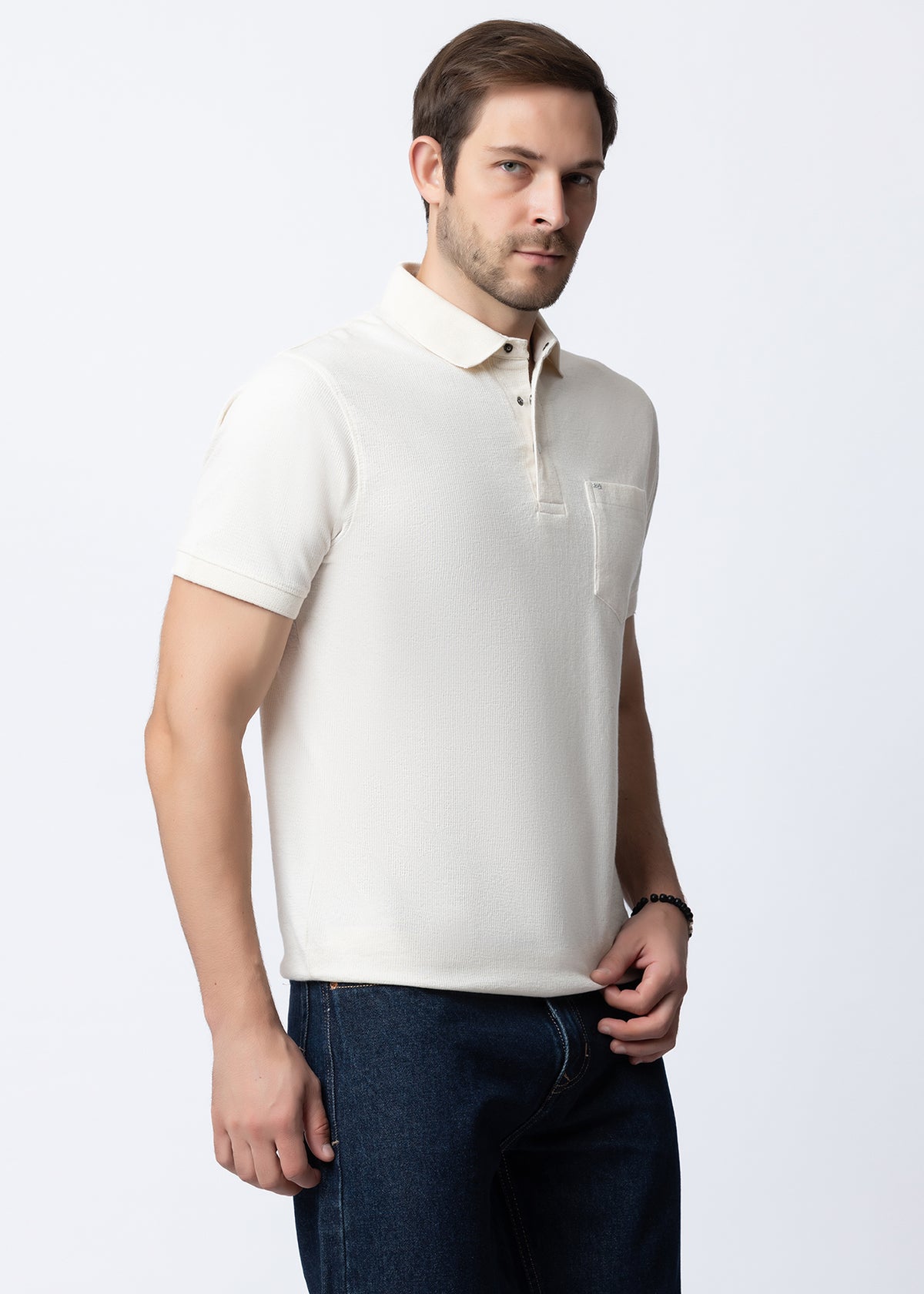 Ivory Textured Polo T-Shirt