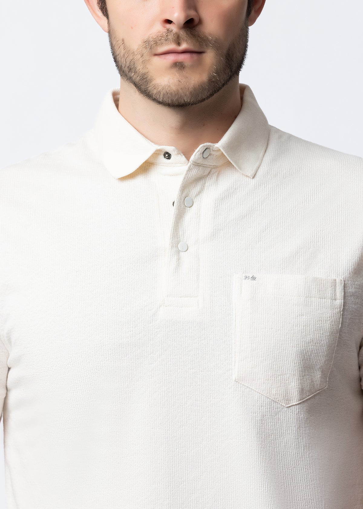 Ivory Textured Polo T-Shirt
