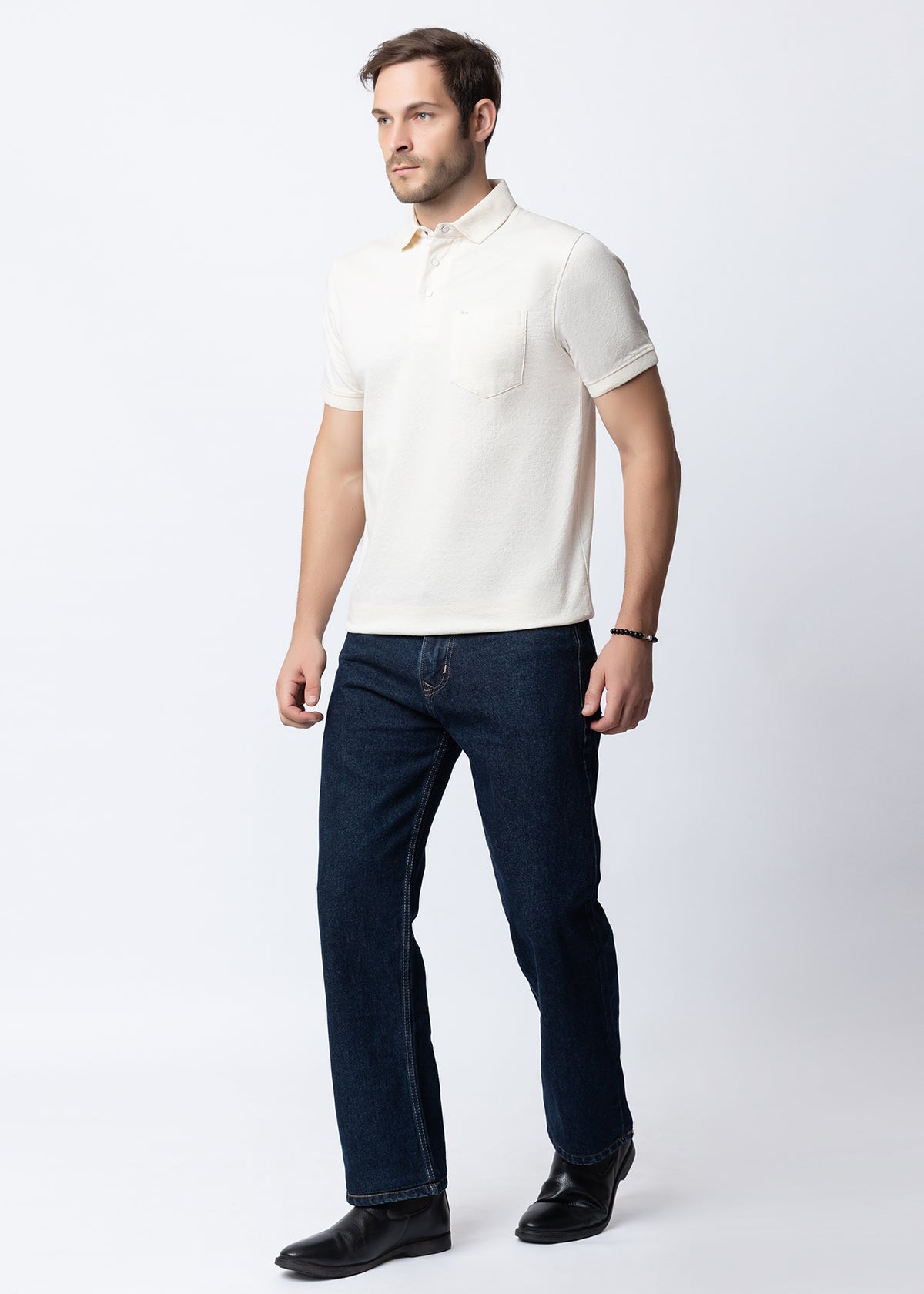 Ivory Textured Polo T-Shirt