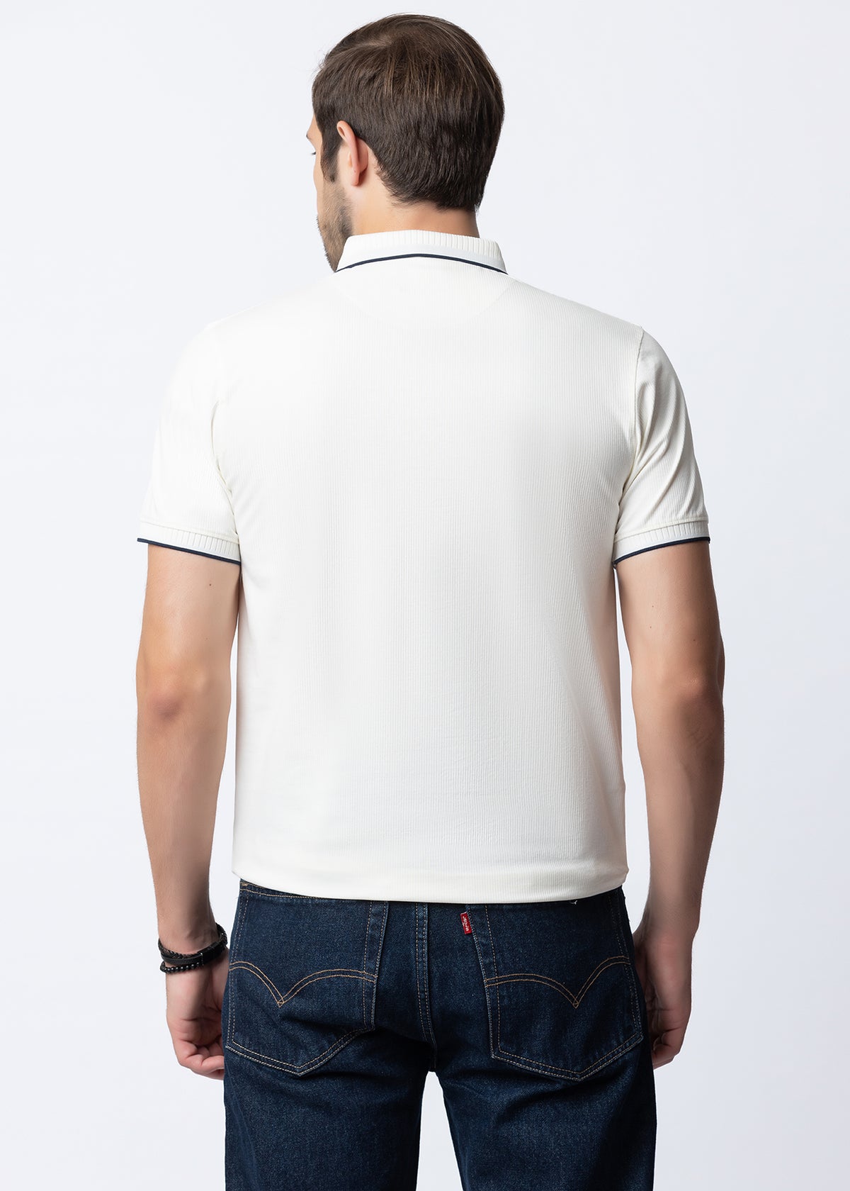 White Geometric Trim Polo T-Shirt