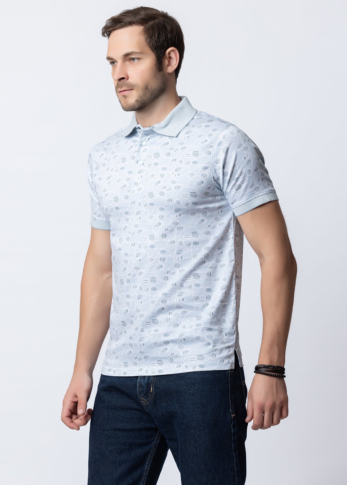 Sky Geometric Printed Polo T-Shirt