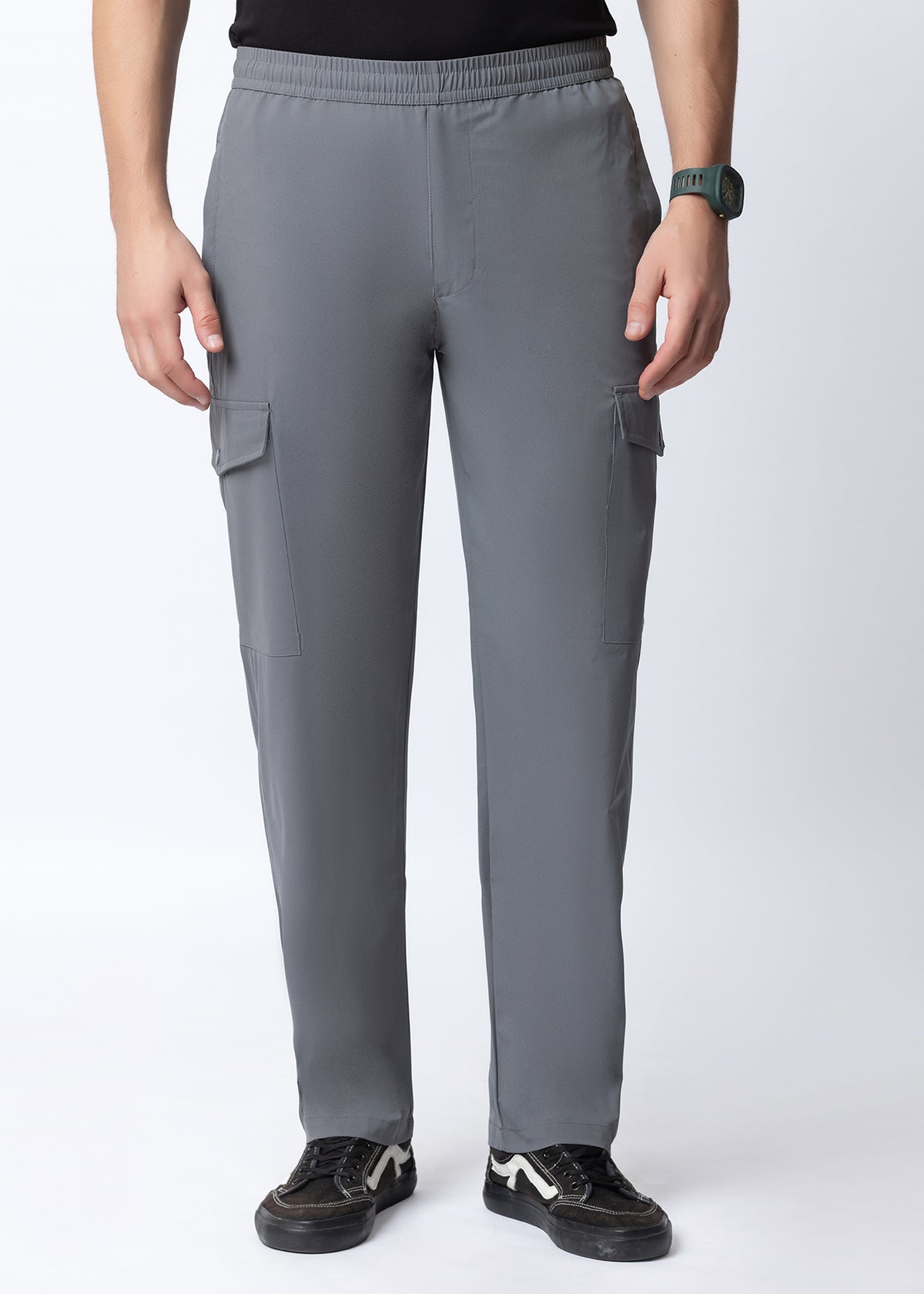 GREY STRAIGHT FIT ATHLEISURE CARGO PANT