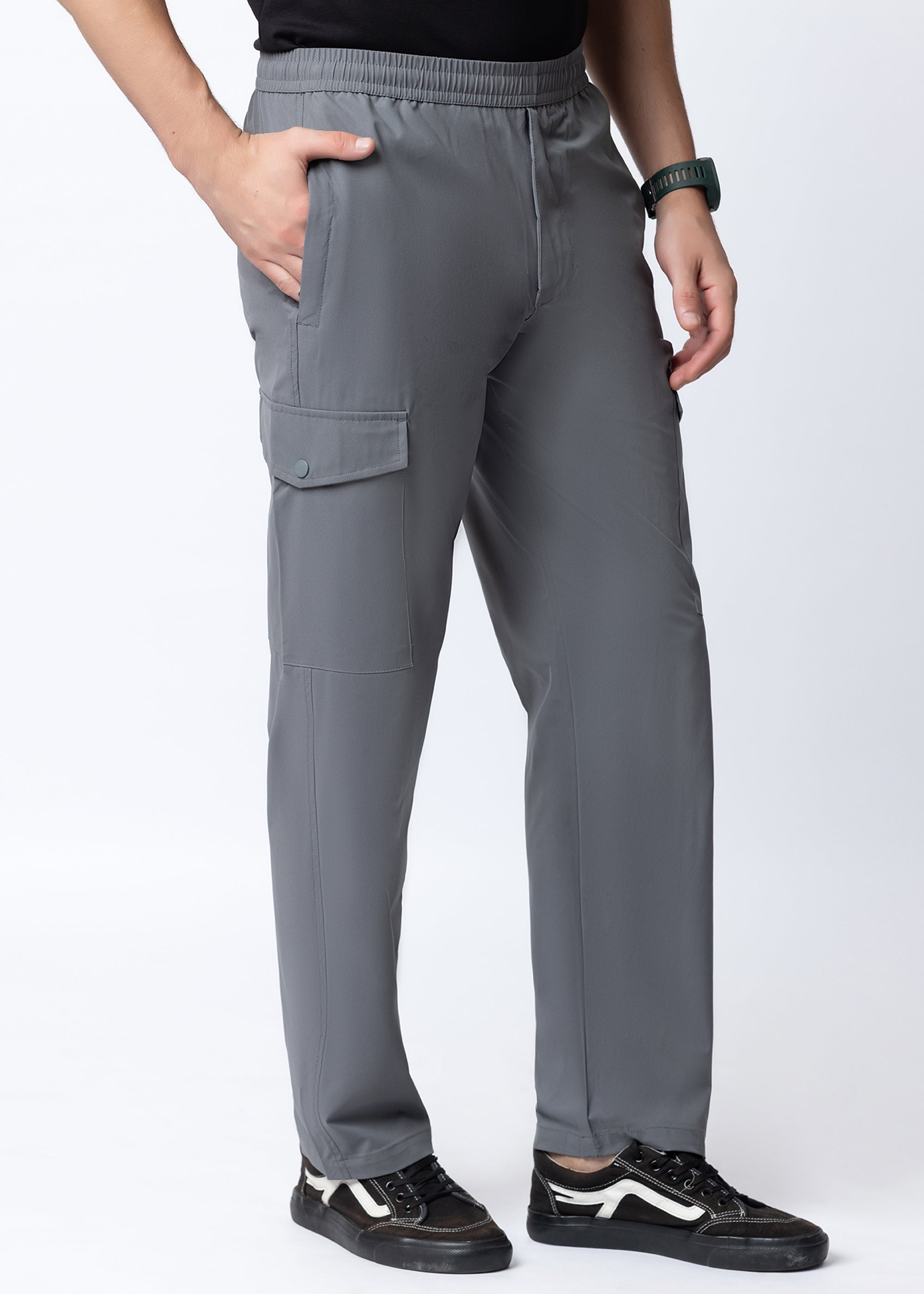 GREY STRAIGHT FIT ATHLEISURE CARGO PANT