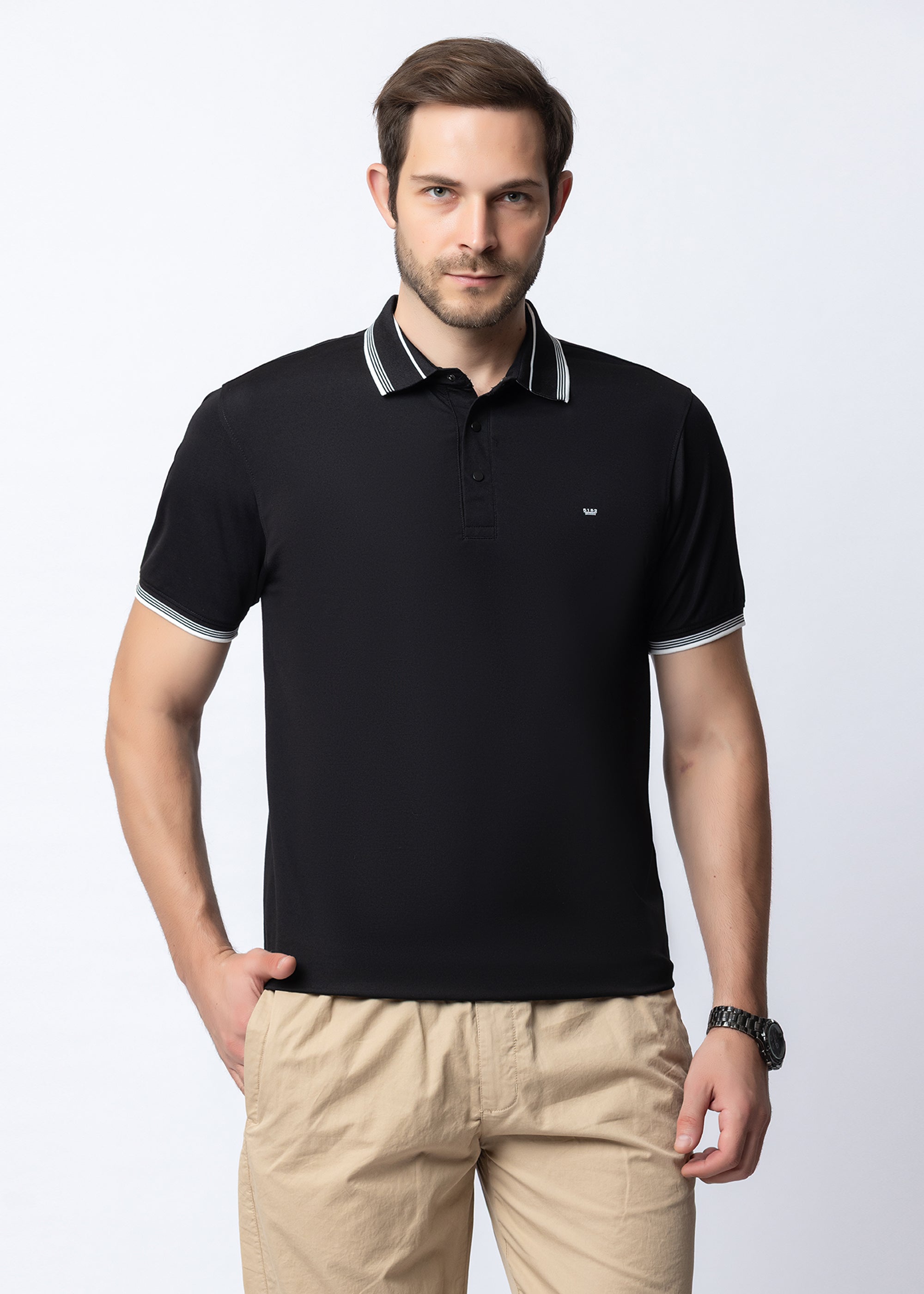 Black Contrast Tipped Polo T-Shirt