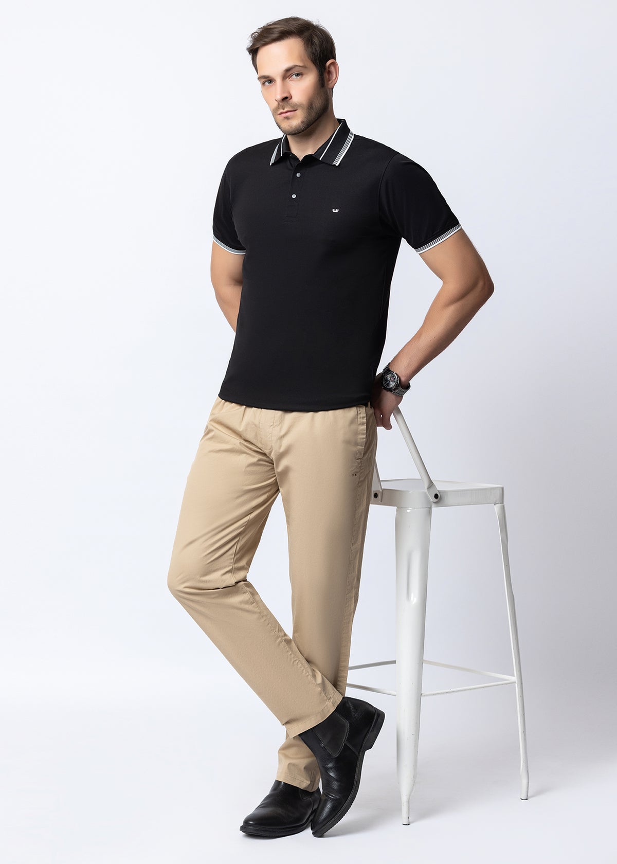 Black Contrast Tipped Polo T-Shirt