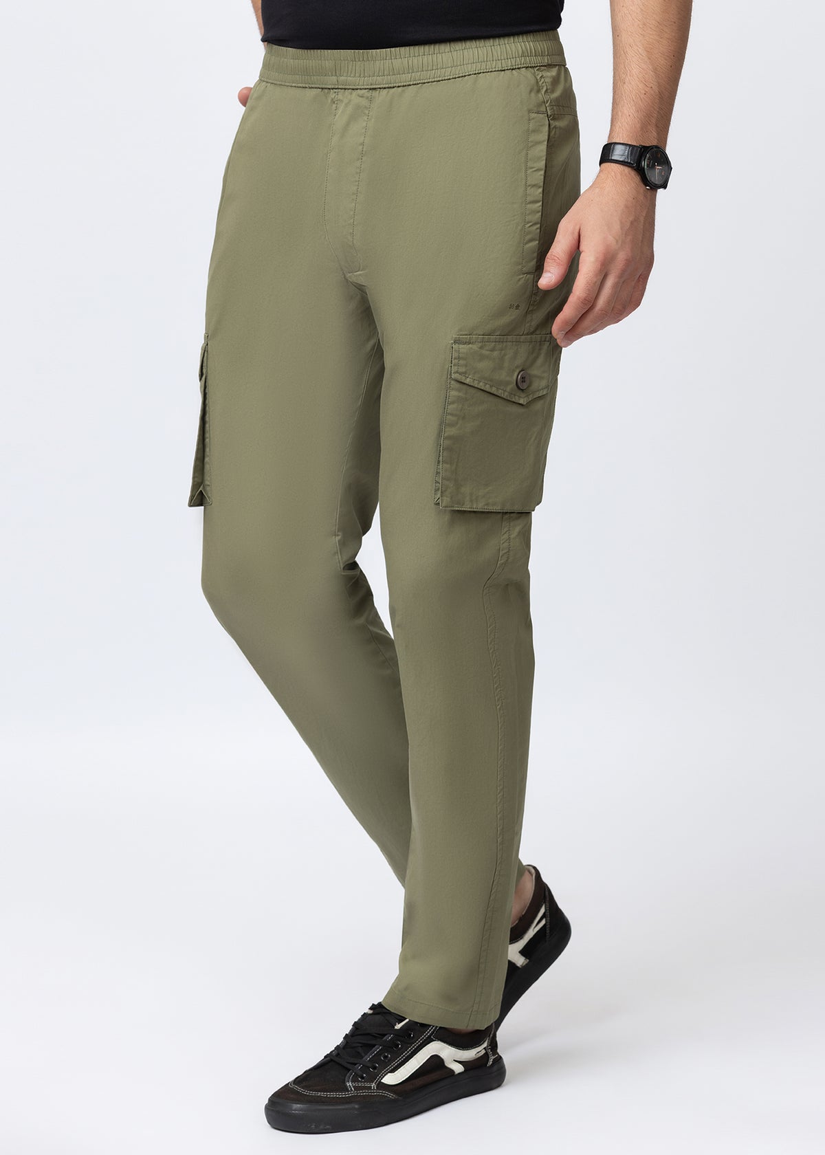 OLIVE SOLID COTTON UTILITY PANT
