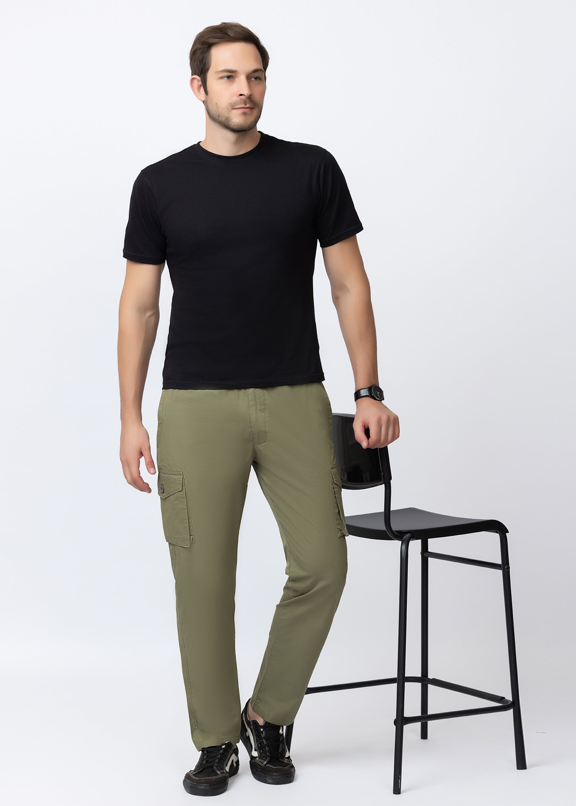 OLIVE SOLID COTTON UTILITY PANT