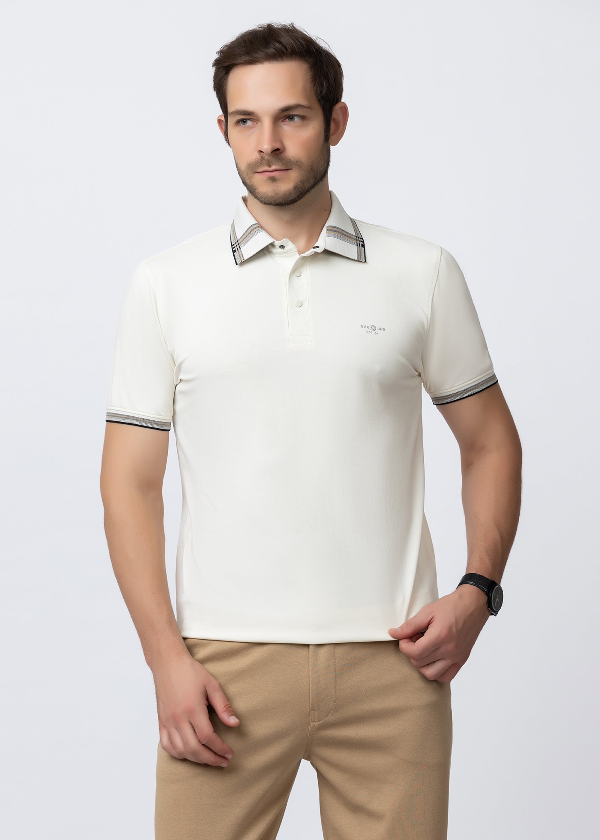 White Tipped Collar Polo T-Shirt