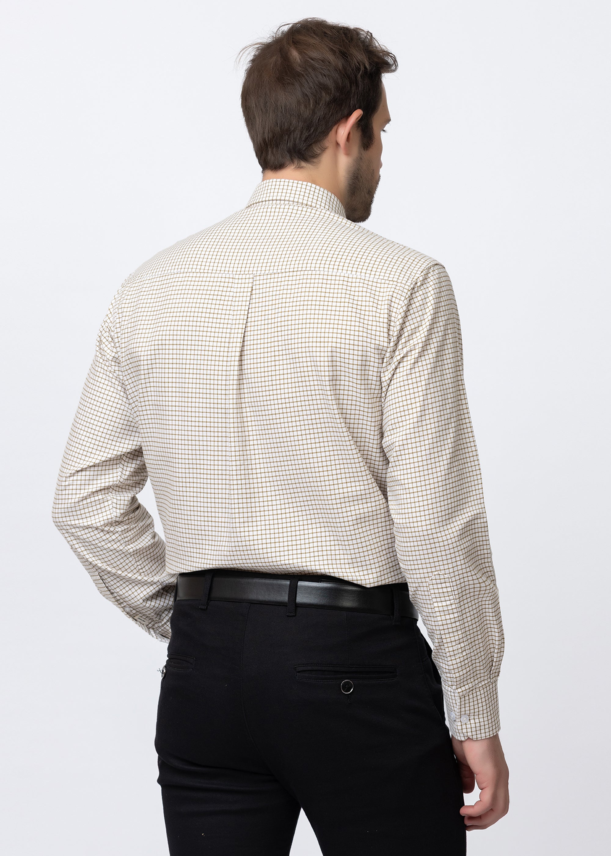 Beige & White Checkered Formal Shirt