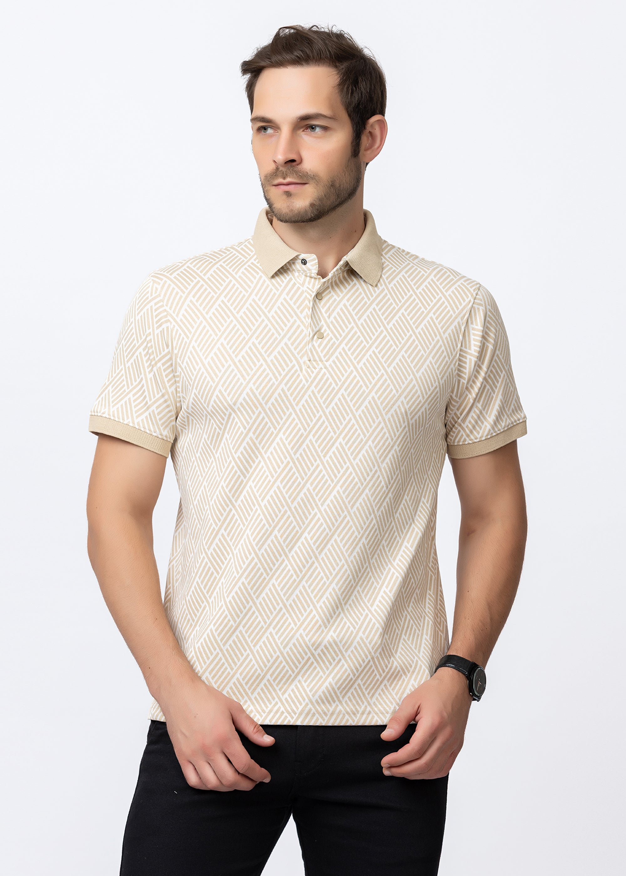 Beige Knit POLO t-SHIRT