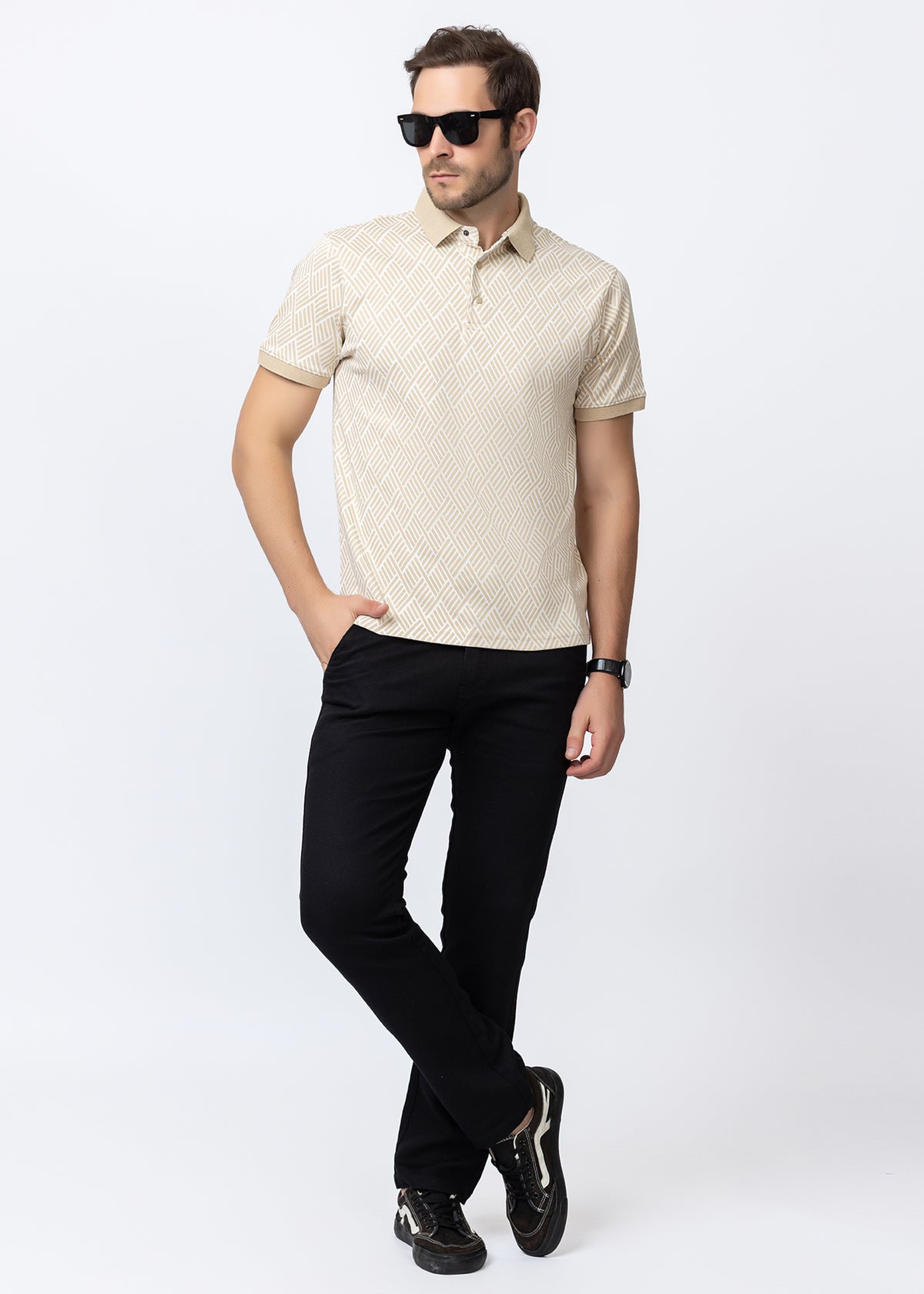 Beige Knit POLO t-SHIRT