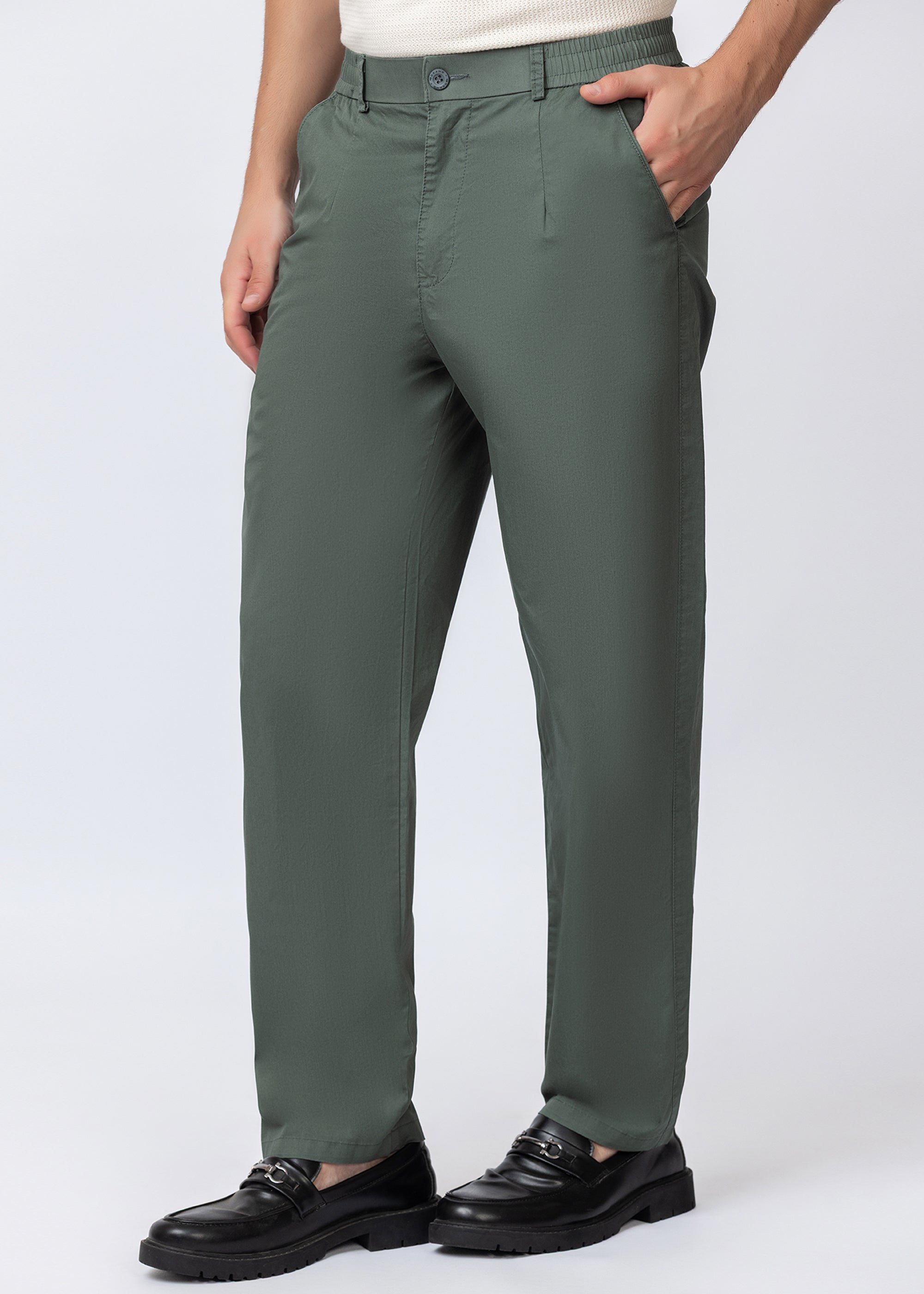 SAGE GREEN COTTON CASUAL TROUSERS