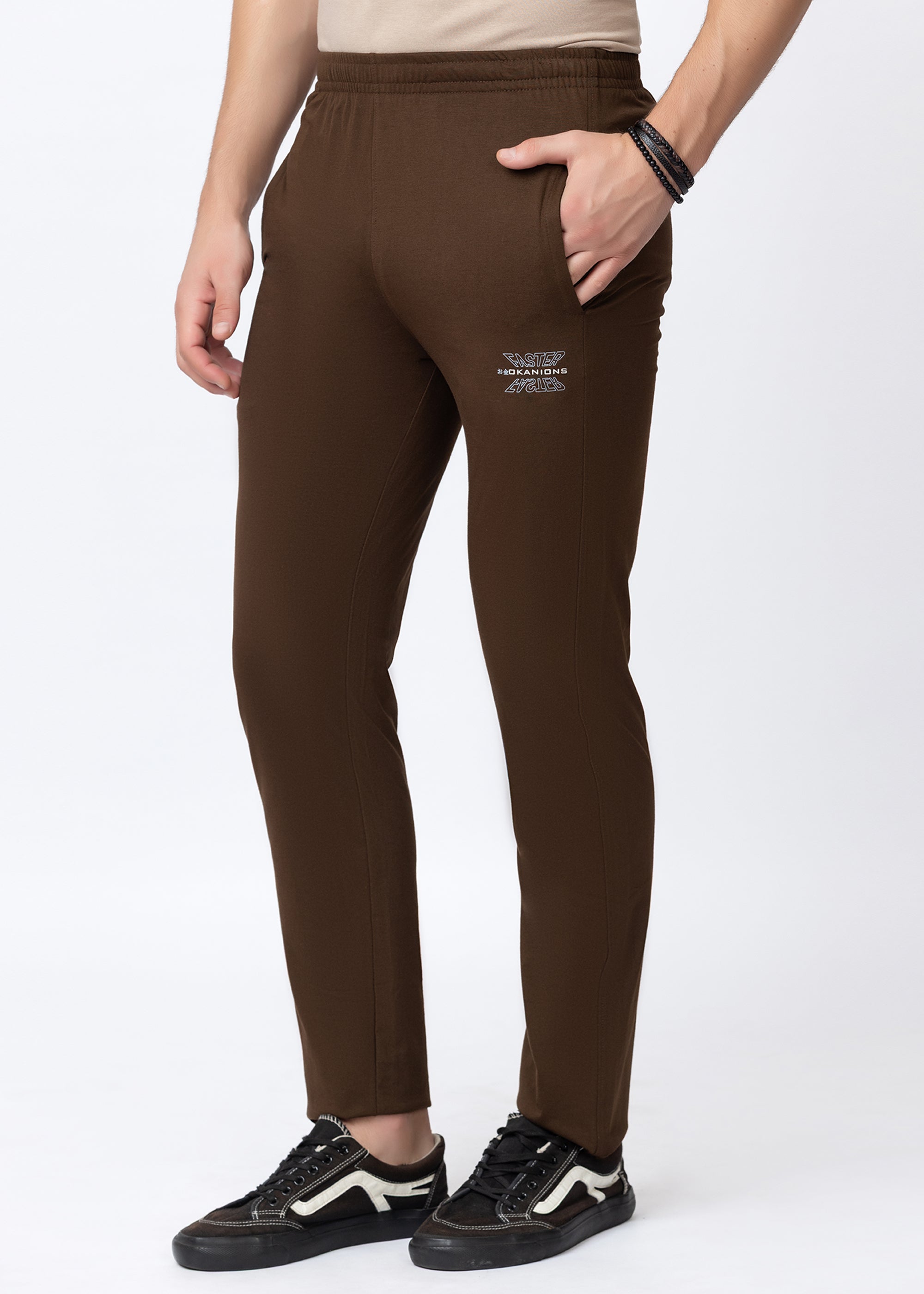 COFFEE SOLID COTTON BLENDED LOUNGE PANT
