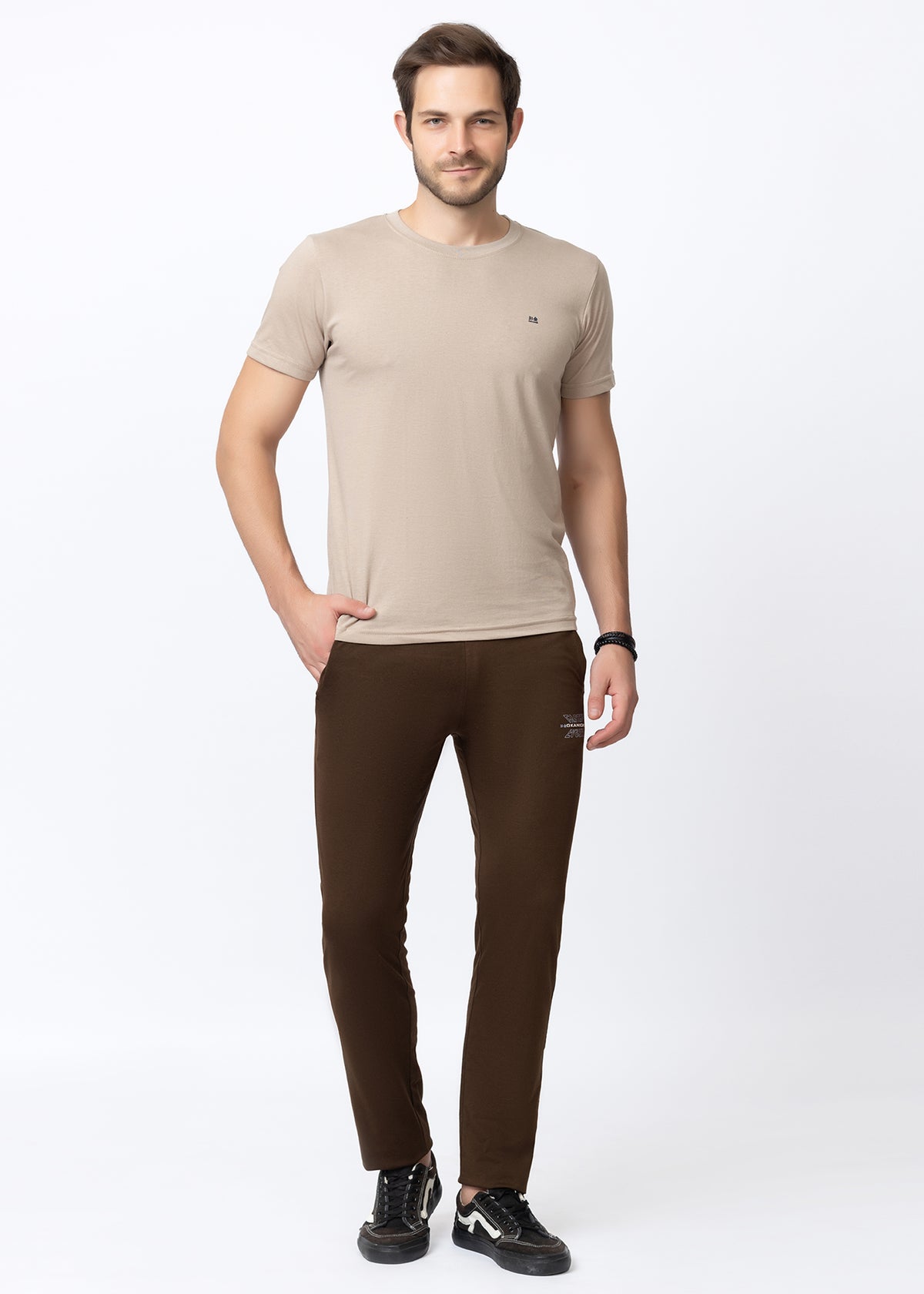 COFFEE SOLID COTTON BLENDED LOUNGE PANT