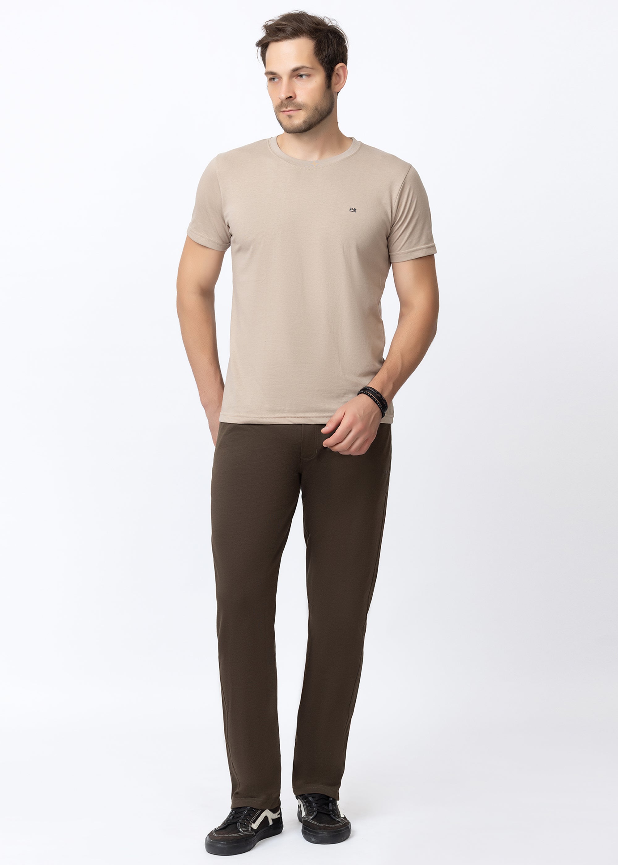 Coffee Cotton Blended Athleisure Pant